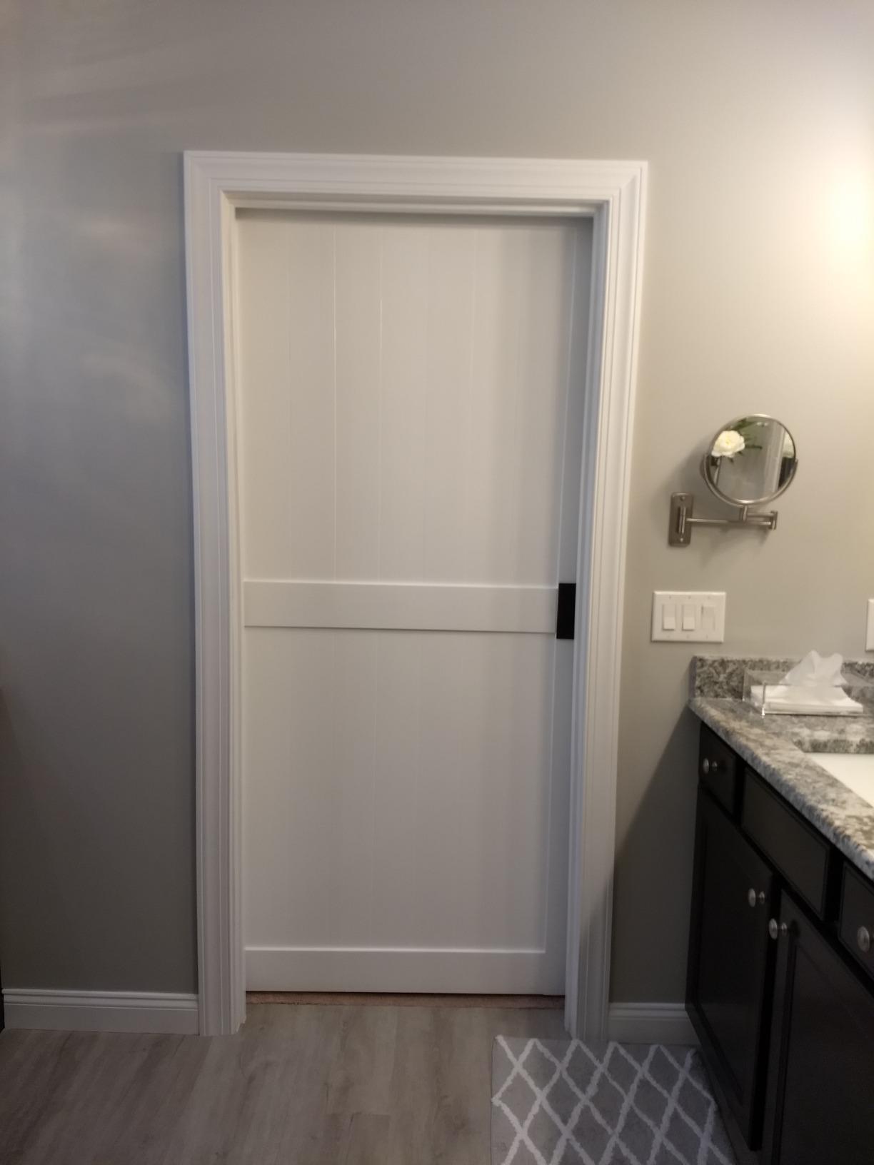 SmartStandard 36in x 84in Sliding Barn Wood Door Pre-Drilled Ready to Assemble, DIY Unfinished Solid Spruce Wood Panelled Slab, Interior Single Door Only, Natural, K-Frame (Fit 6FT-6.6FT Rail) customer photo 1