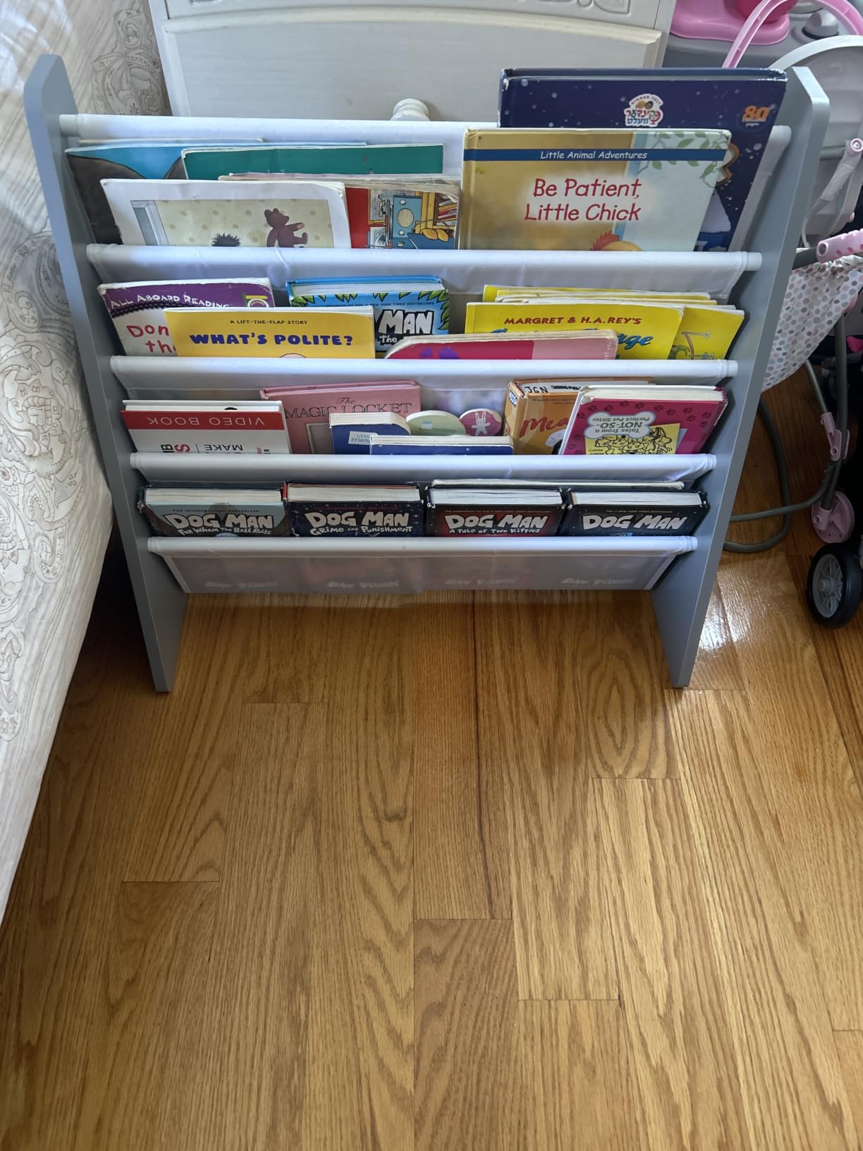 Humble Crew Kids Bookshelf, Montessori Front Facing Toddler Bookcase 4 Tier | Book display rack and reading nook organizer, nylon pockets show covers face out, compact for any playroom or bedroom space customer photo 2