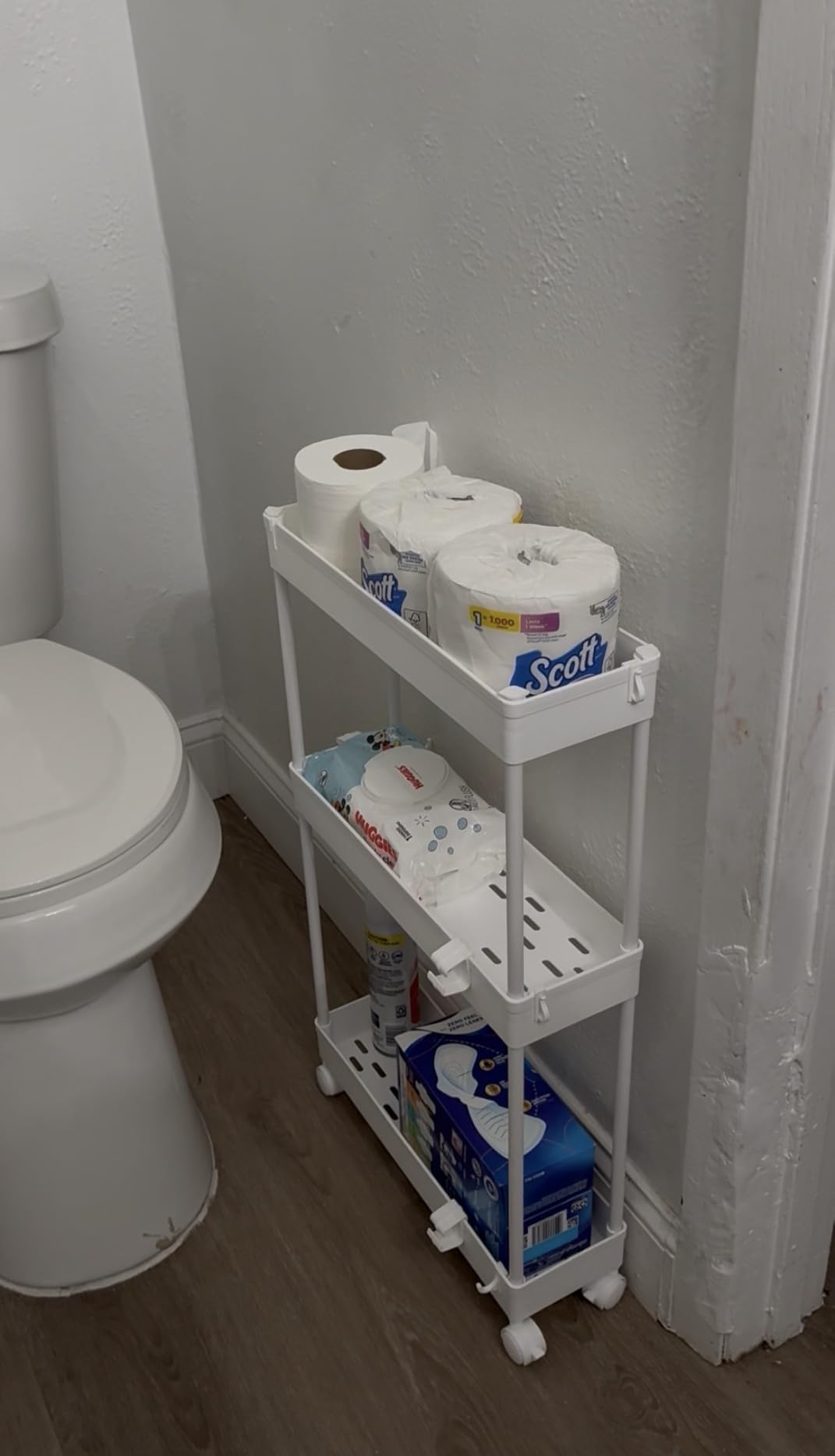 SPACEKEEPER Slim Rolling Storage Cart, 3 Tier Bathroom Cart Organizer,White customer photo 1
