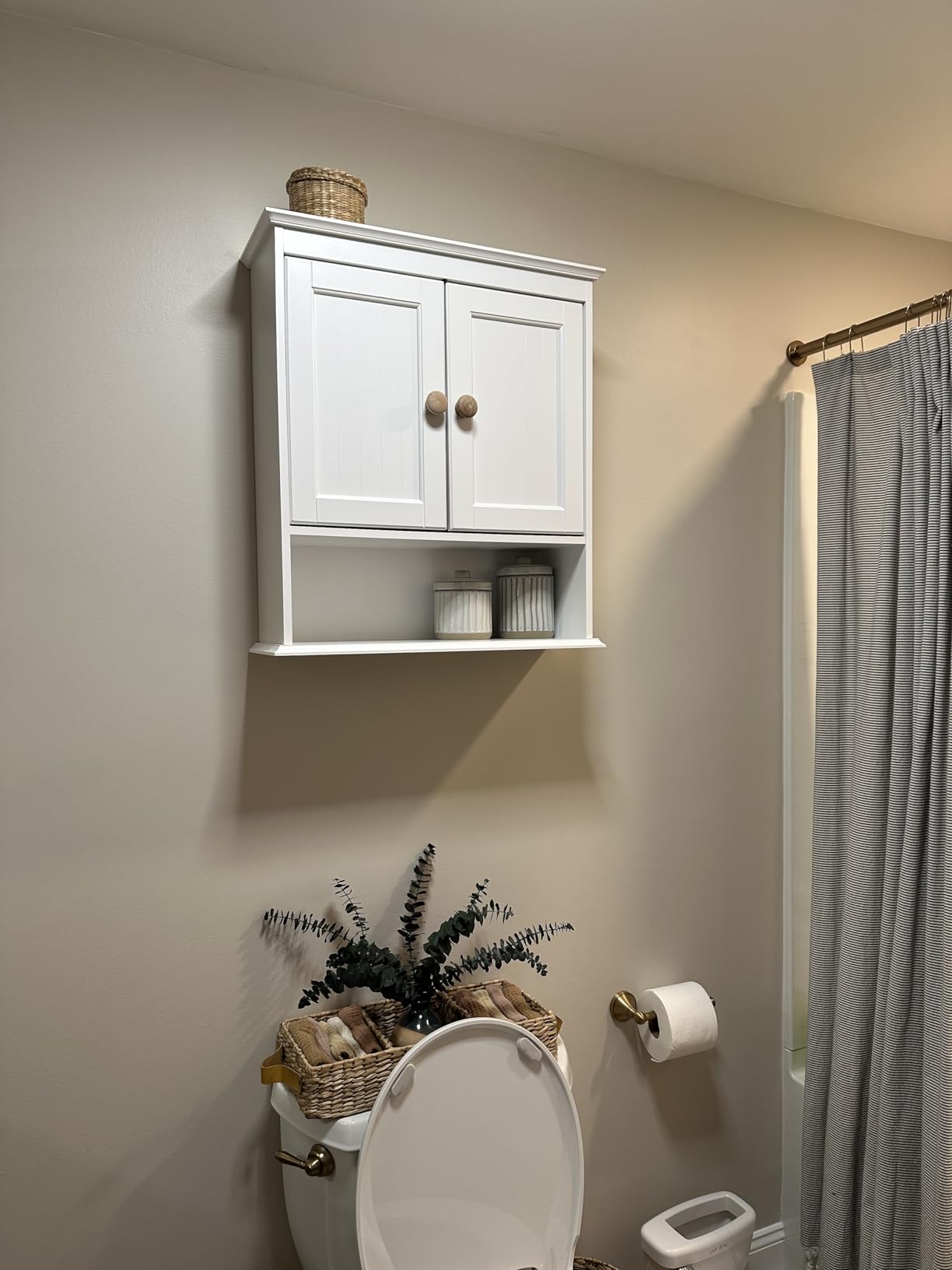 Spirich Bathroom Wall Cabinet with Beadboard Doors, White Medicine Cabinet | Adjustable Shelf, Open & Concealed Storage, Space-Saving Over-Toilet Design for Toiletries, Towels, Medicines & Decor customer photo 2