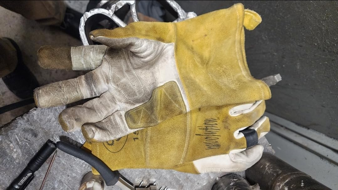 Caiman Premium Goat Grain TIG/Multi-Task Welding Gloves, Split Cowhide Back, 4-Inch Extended Cuff, White/Gold, Large (1540-5) customer photo 2