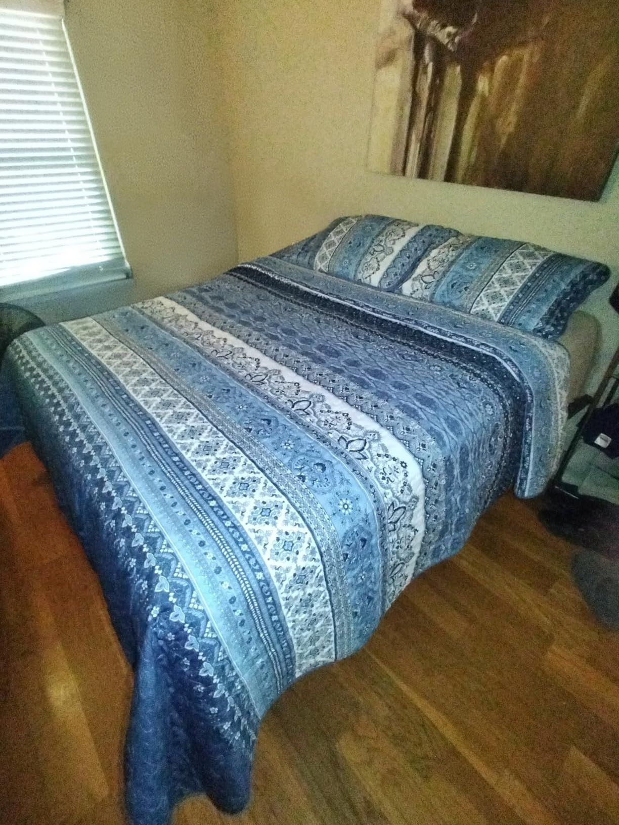 WONGS BEDDING Boho Quilt Queen Size,3 Pieces Soft Blue Stripe Bedding Set customer photo 1