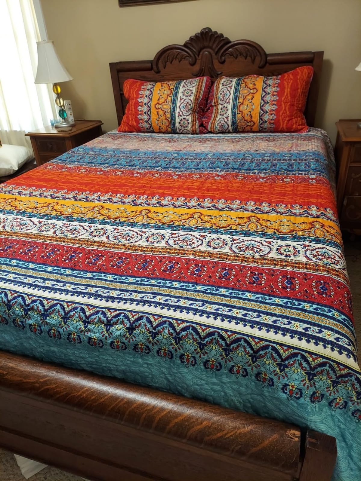 WONGS BEDDING Boho Quilt Queen Size,3 Pieces Soft Blue Stripe Bedding Set customer photo 2
