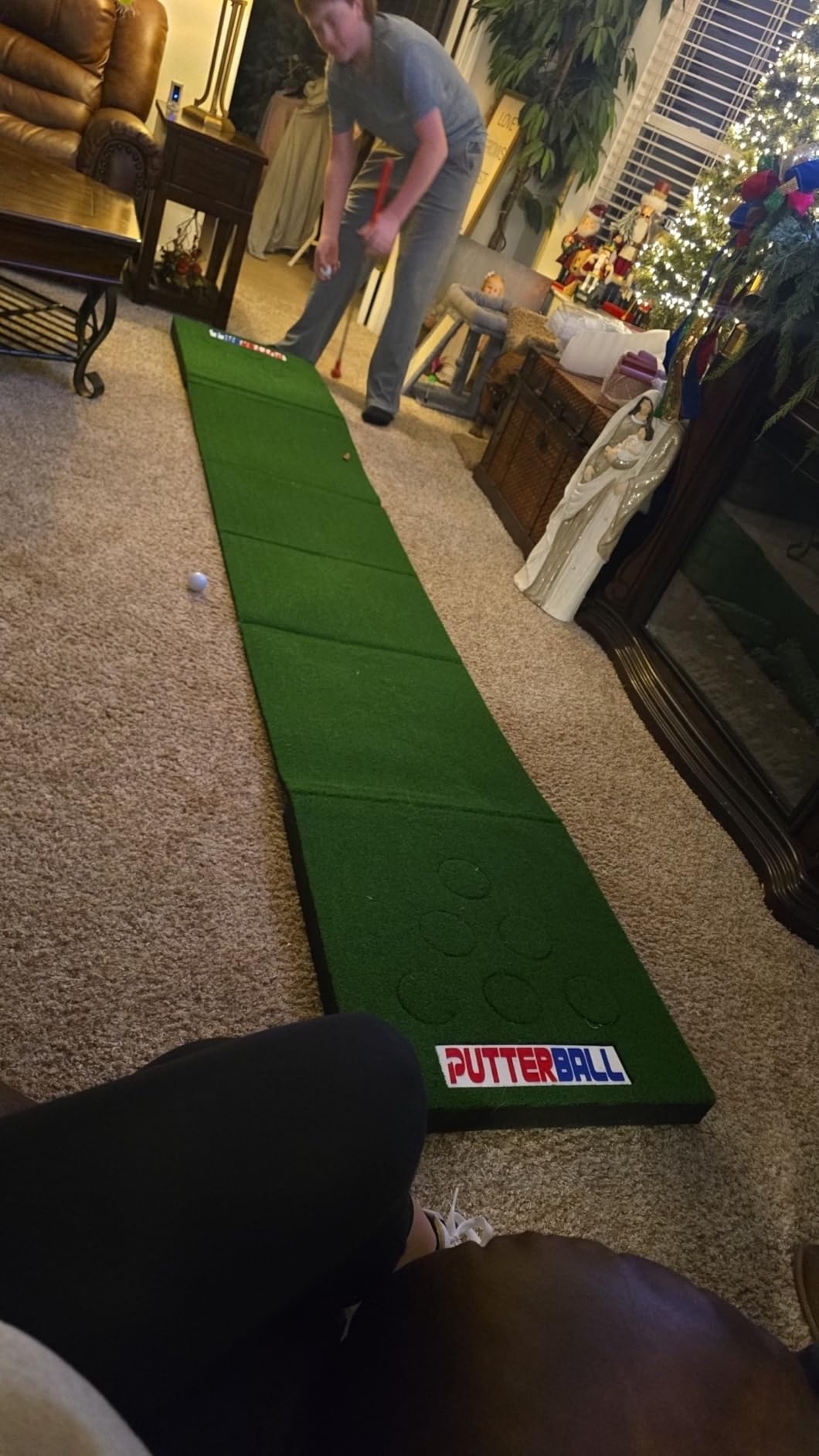PutterBall Original Golf Putting Game Set – Backyard 12 ft Putting Green Pong Style Golf Mat with 2 Putters, 2 Balls & Hole Covers customer photo 2