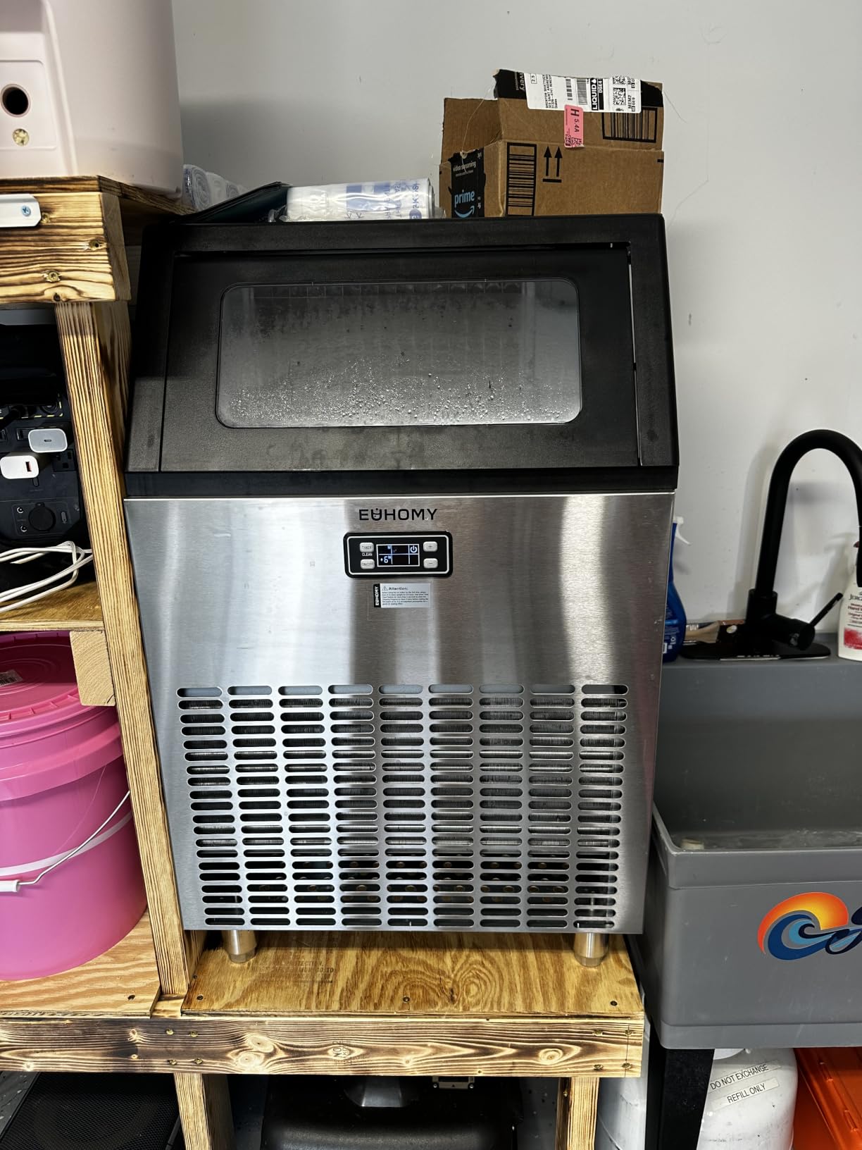 EUHOMY Commercial Ice Maker Machine, 100lbs/24H Stainless Steel Under Counter ice Machine with 33lbs Ice Storage Capacity, Freestanding Ice Maker. customer photo 1