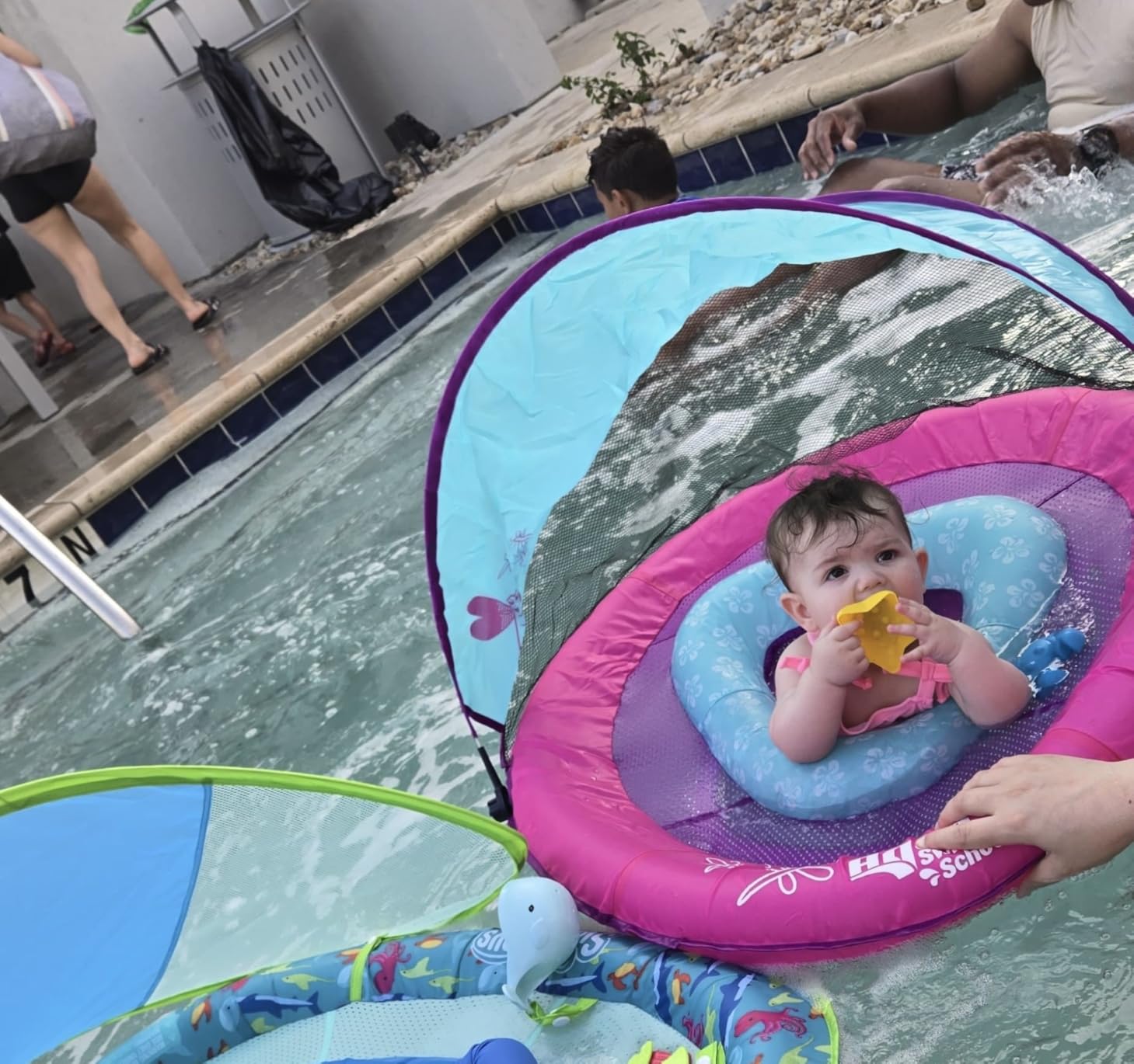 SwimSchool Infant Baby Pool Floats, Free Swimming, Super Buoyant – Ages 6-24 Months – Multiple Colors/Styles – Adjustable Canopies and Seats, Splash & Play Baby Floaties customer photo 2
