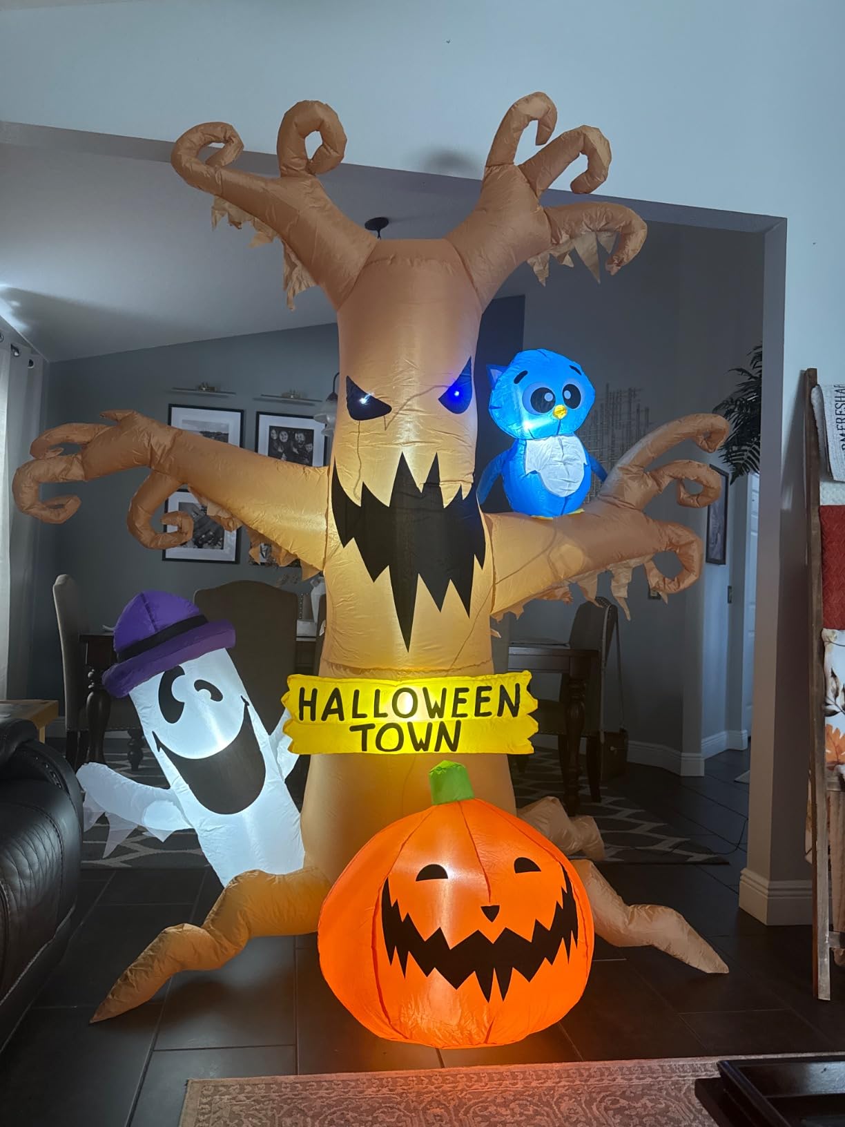 GOOSH 8 FT Halloween Inflatables Dead Tree Outdoor Decorations with Owl Ghosts and Pumpkins, Blow Up Yard Decorations with Built-in LED Lights for Outdoor Party Garden Lawn Decor customer photo 1