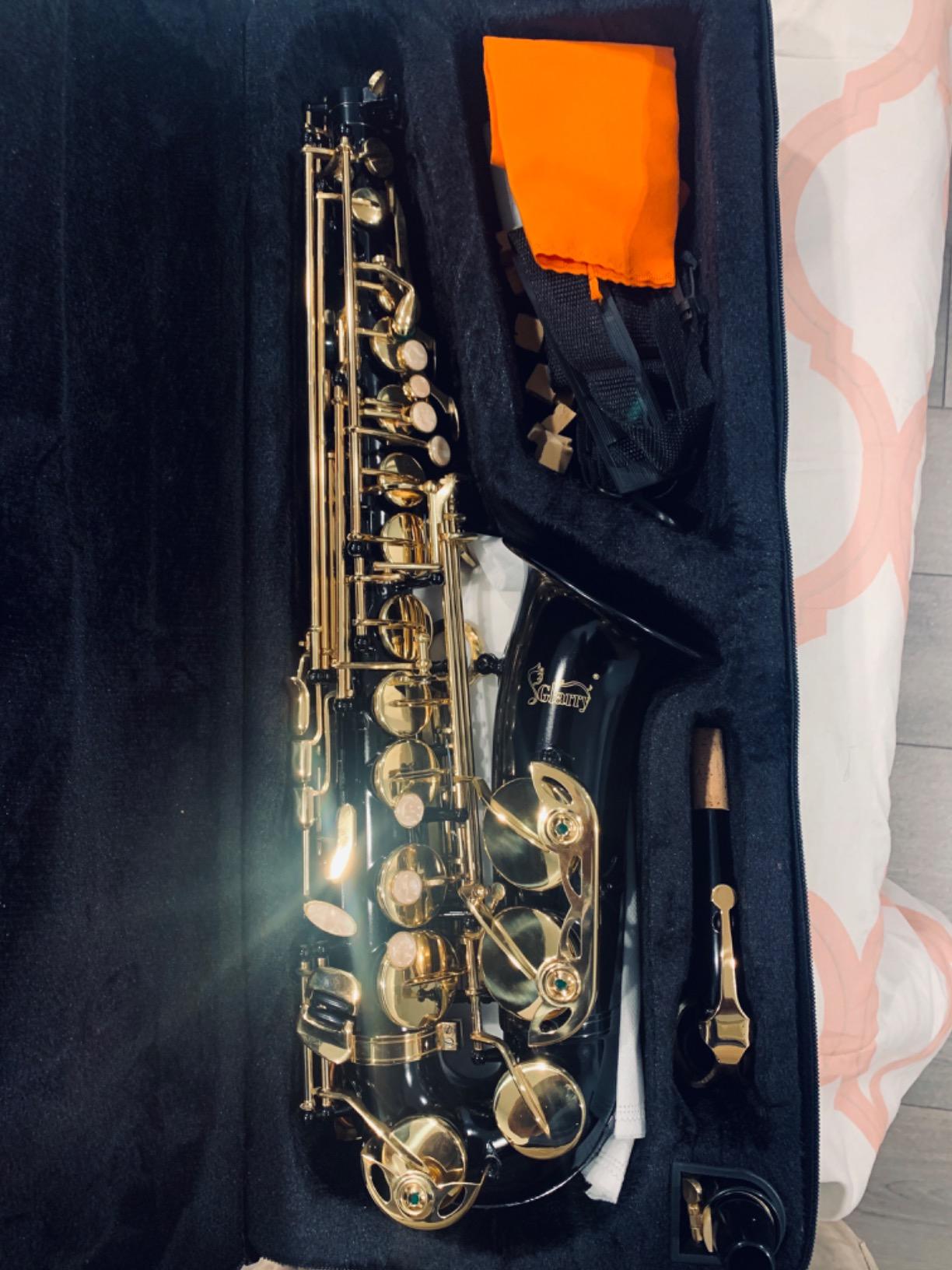 Glarry Student Alto Eb E-flat SAX Saxophone Gold Lacquer SAX Beginners Kit with Case, Reeds,Mouth Piece, Soft Cleaning Cloth and Rod,Gloves (Black) customer photo 2