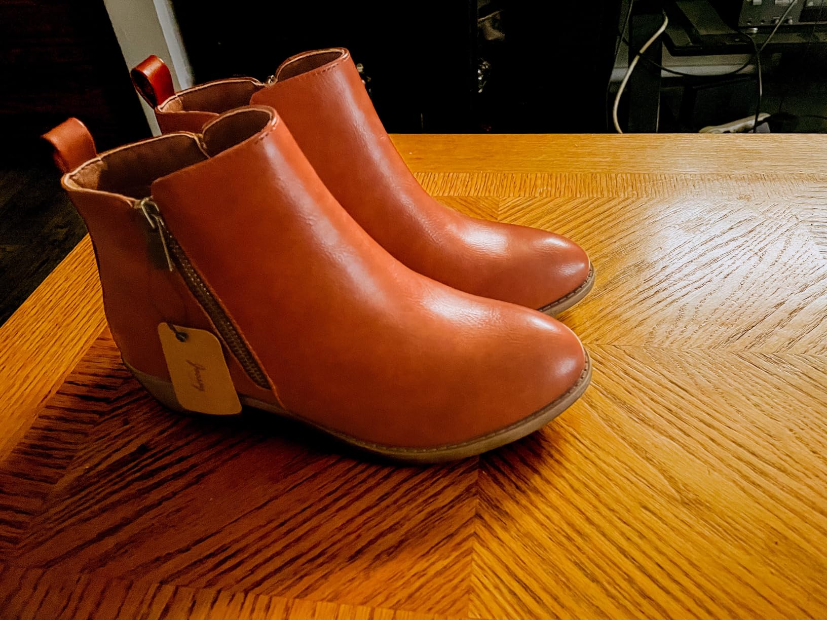 Jeossy Women's Ankle Boots, Casual Round Toe Low Heel Zip Short Booties customer photo 2