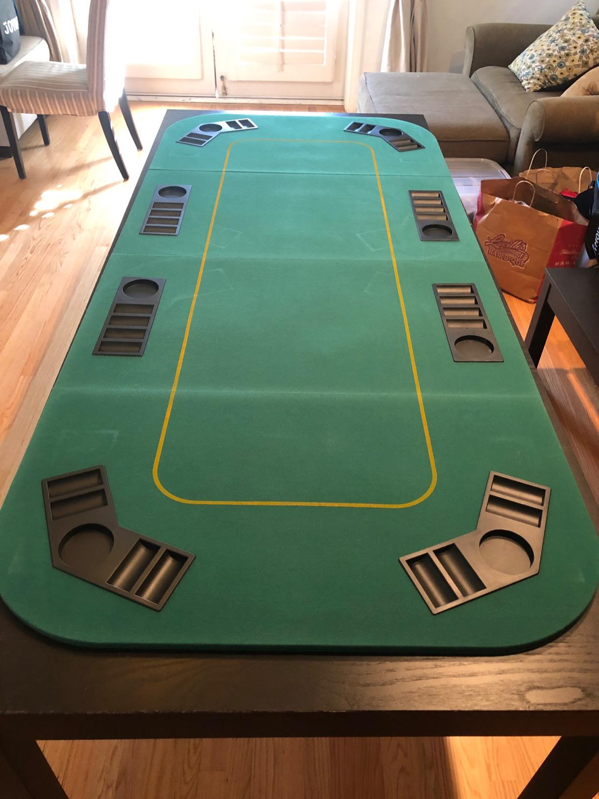 GIANTEX 79 x 36 Inch Poker Table Top, Foldable 8 Player Texas Holdem Poker Table Topper w/Carry Bag, Cup Holders, Chip Trays, Portable Anti-Slip Blackjack Card Board Poker Mat Layout for Casino customer photo 2