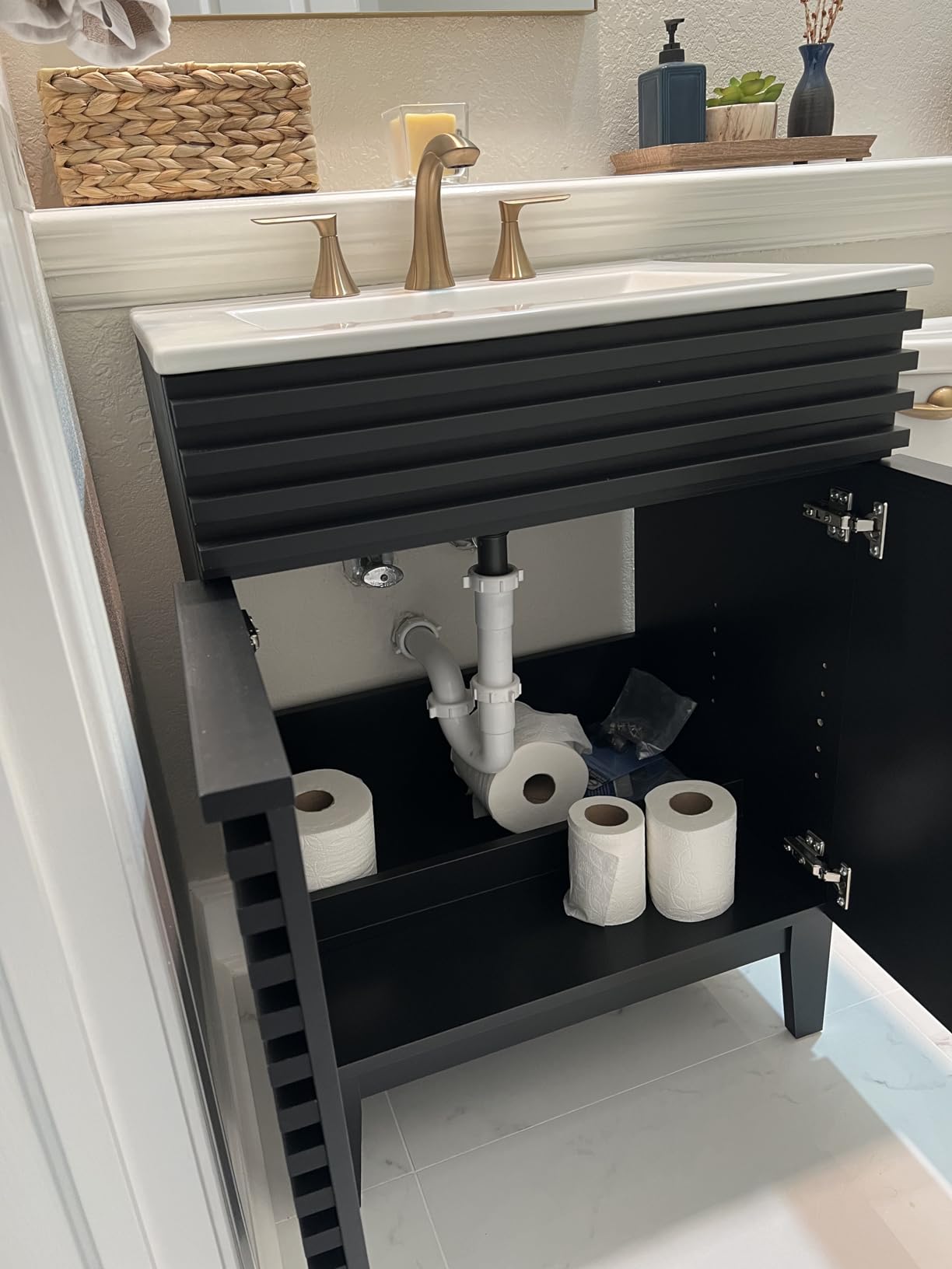 Modway Render Mid-Century Bathroom Vanity With Sink in Walnut White,24 Inch customer photo 2