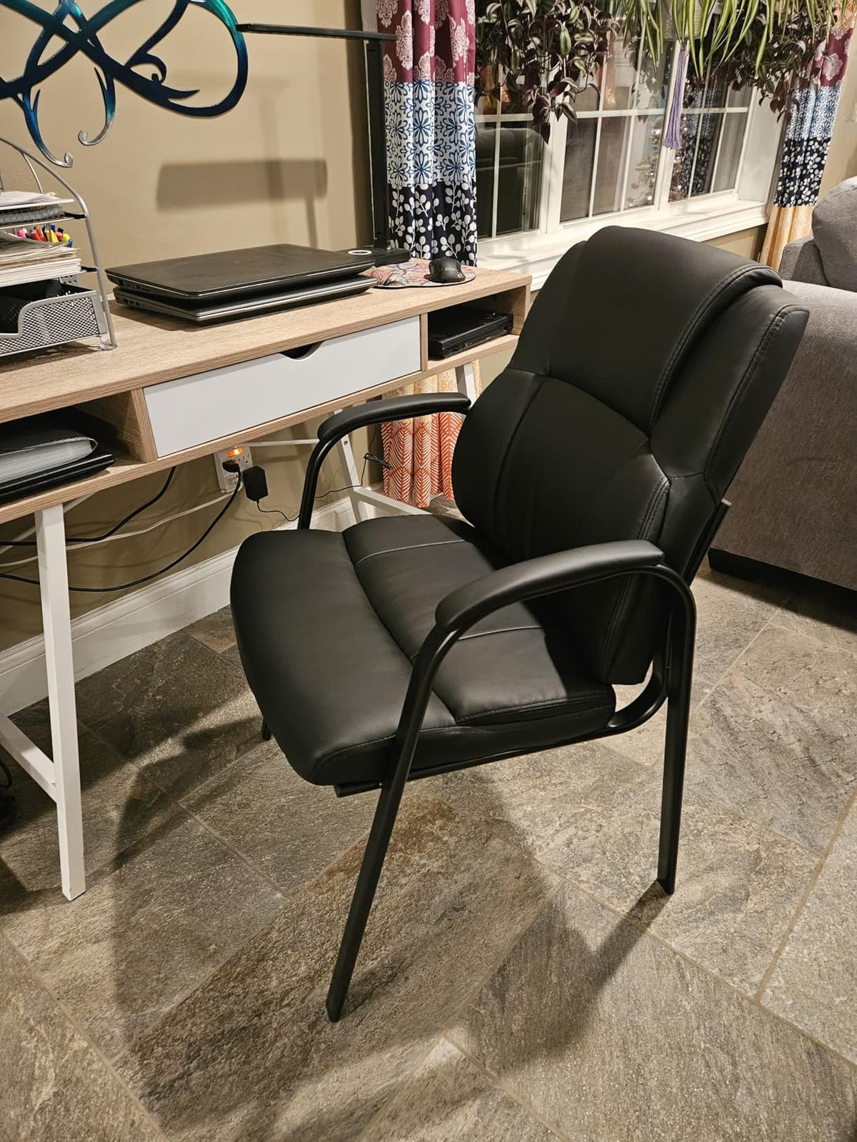 CLATINA Leather Guest Chair with Padded Arm Rest for Reception Meeting Conference and Waiting Room Side Office Home Black 2 Pack customer photo 1