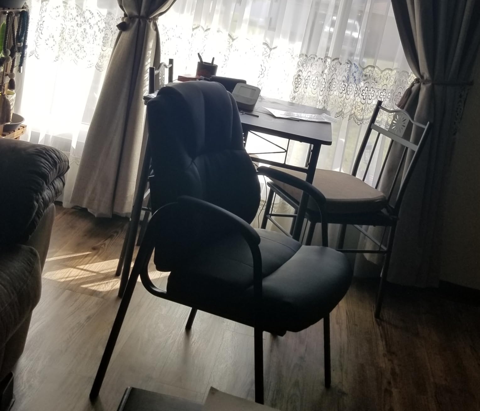 CLATINA Leather Guest Chair with Padded Arm Rest for Reception Meeting Conference and Waiting Room Side Office Home Black 2 Pack customer photo 2