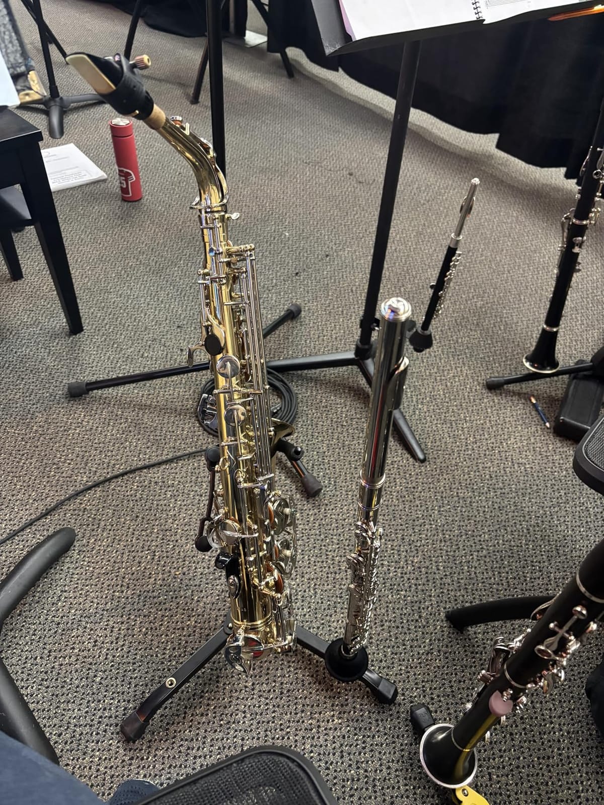 EASTROCK Alto&Tenor Saxophone Stand with 2 Flute/Clarinet Holders and Bag customer photo 2