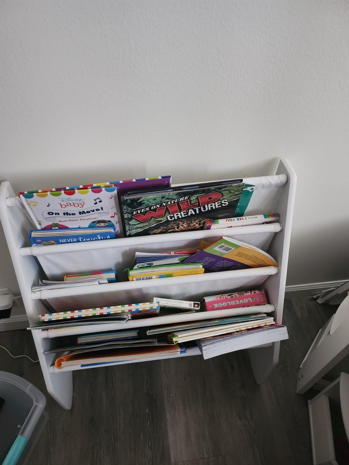 UTEX Kids Bookshelf Storage, Thick Cotton Sling Book Shelf for Kids Rooms | 4-Tier Toddler Magazine Book Rack, Children Book Organizer, Front Facing, Deep, Space Saving, Toddler Room, Gift, White customer photo 1