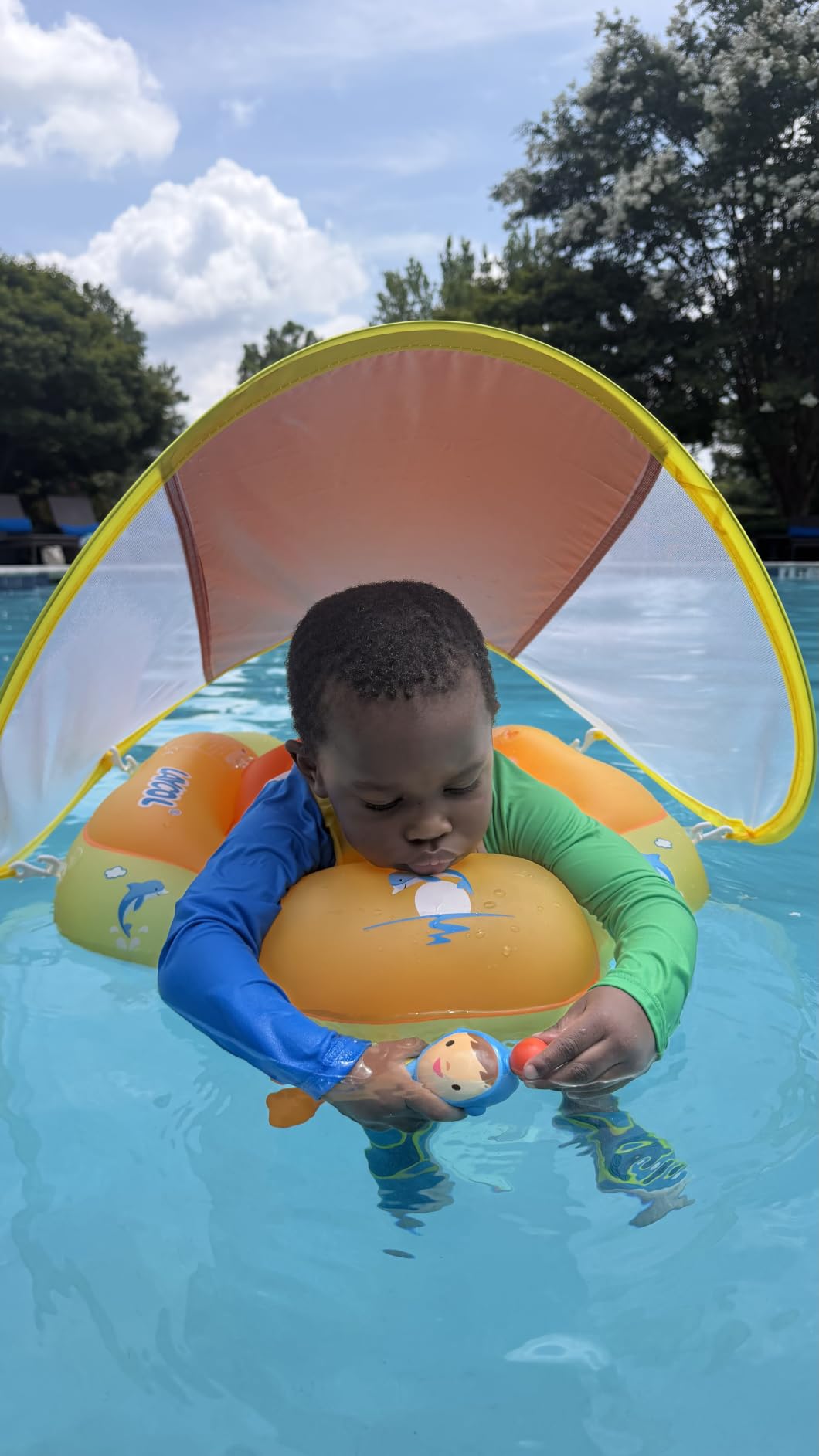 Baby Pool Float with Canopy UPF50+, 5 Point Safety Buckle for 3-36M customer photo 2