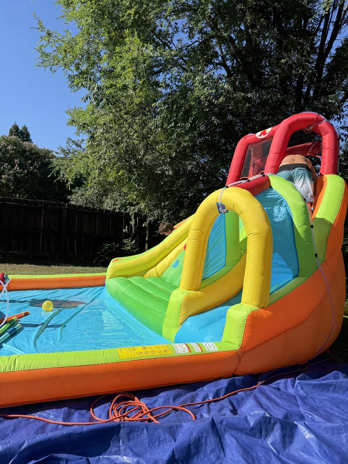 WELLFUNTIME Inflatable Water Double Slides Park, Bounce House with Arched Water Gun Spray, Jumping Castle with Air Blower customer photo 1