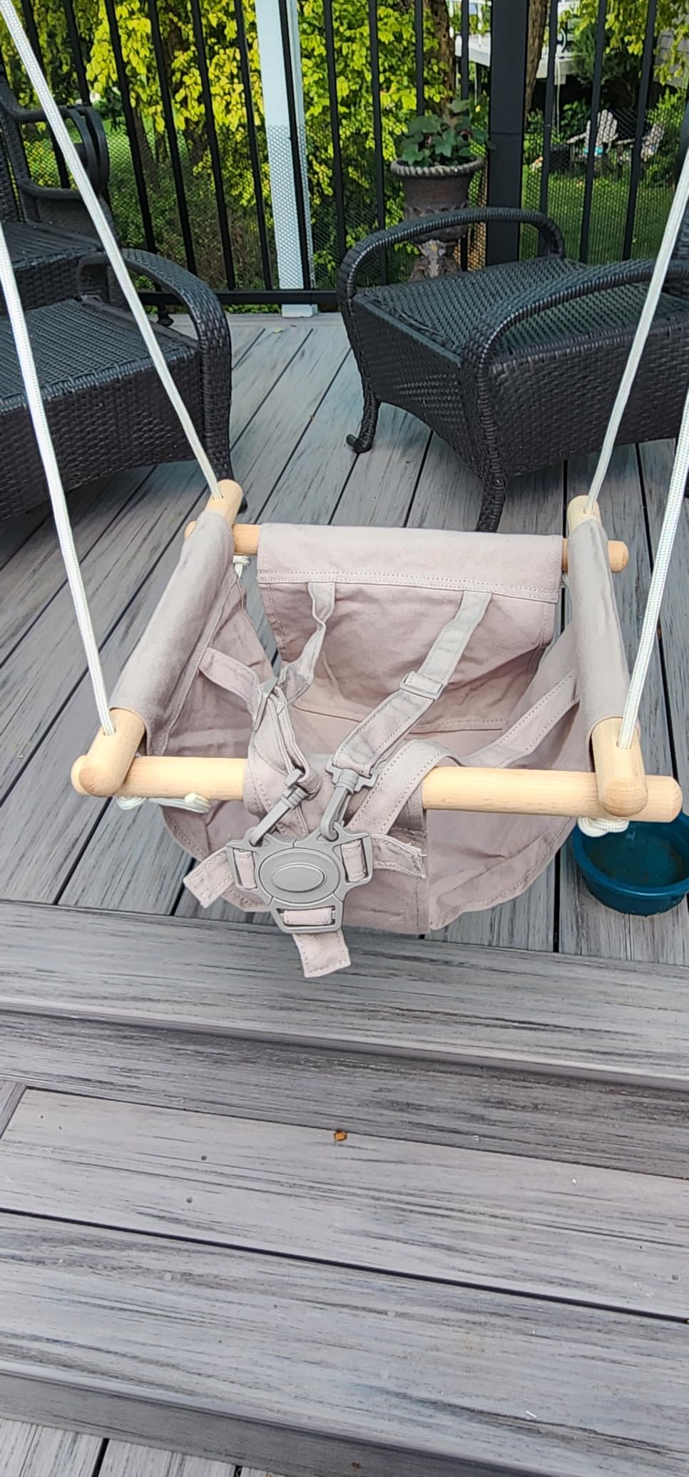 CaTeam Canvas Baby Swing Seat with 5-Point Safety Belt — Wooden Hanging Toddler Swing, Indoor & Outdoor, Ages 1-4, Ceiling Mount Hardware Included, Dark Gray customer photo 1