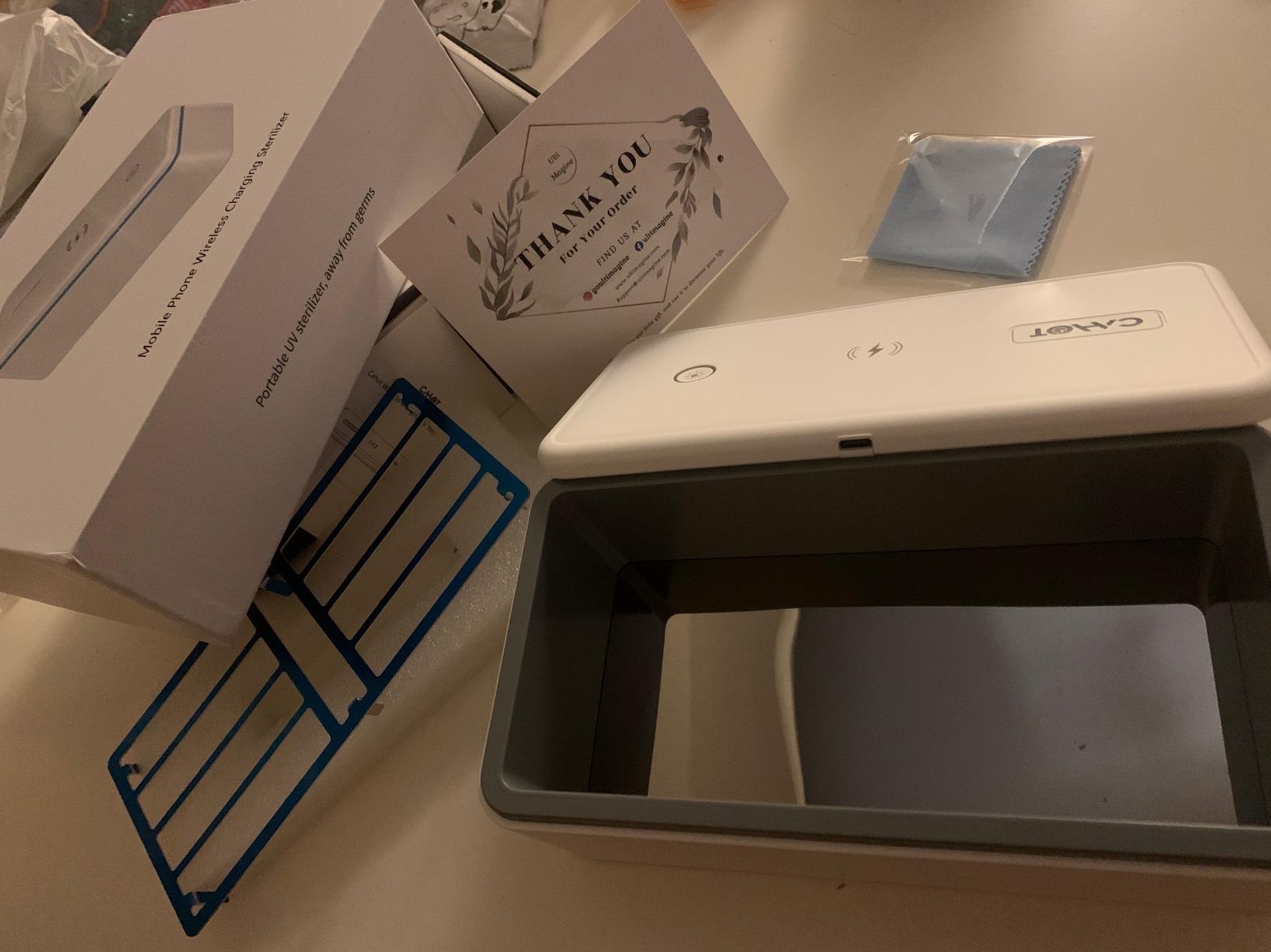 UV light Sanitizer Box, phone sanitizer with wireless charging, ultra-powerful 8 UV-C Sterilizer machine for Phone Toothbrush Nail Tools Jewelry and more customer photo 1