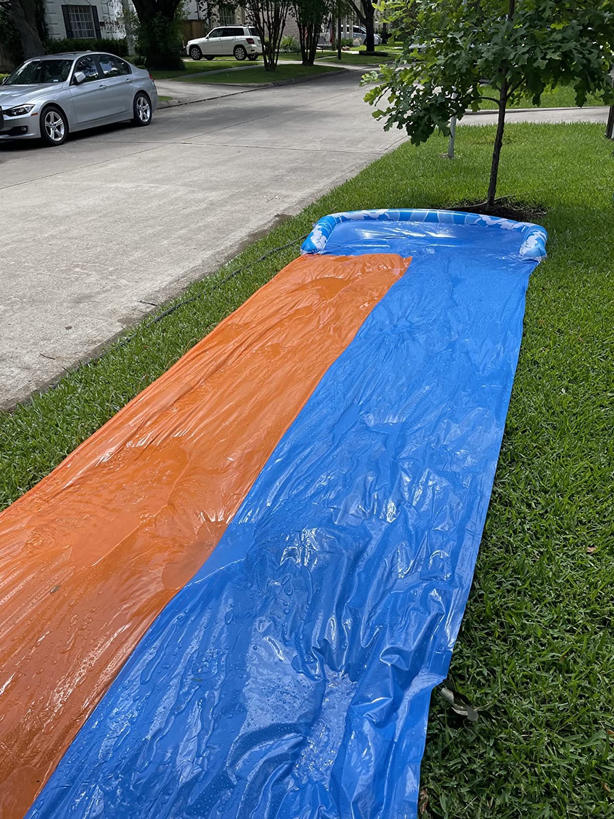 JOYIN 22.5ft Water Slides and 2 Bodyboards, Lawn Water Slide Summer Slip Waterslides Water Toy with Build in Sprinkler for Backyard Outdoor Water Fun for Kids customer photo 1