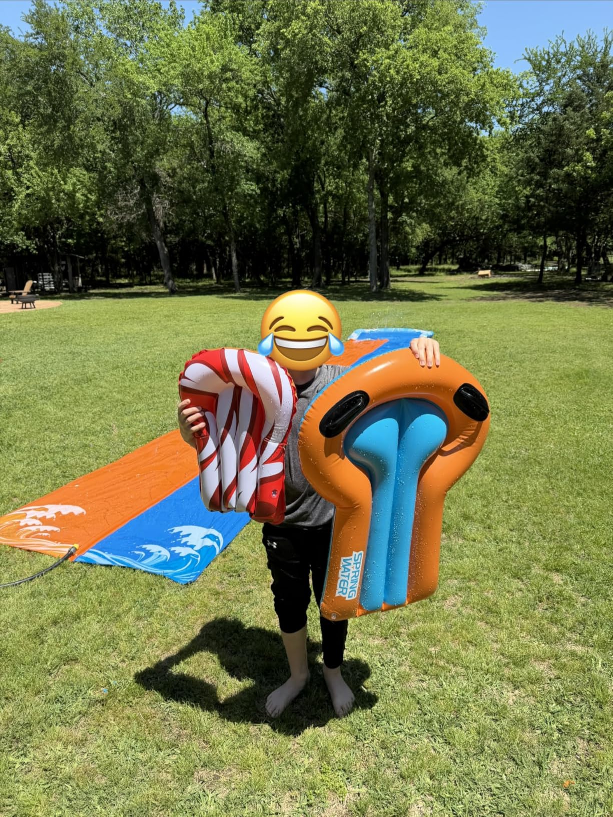 JOYIN 22.5ft Water Slides and 2 Bodyboards, Lawn Water Slide Summer Slip Waterslides Water Toy with Build in Sprinkler for Backyard Outdoor Water Fun for Kids customer photo 2