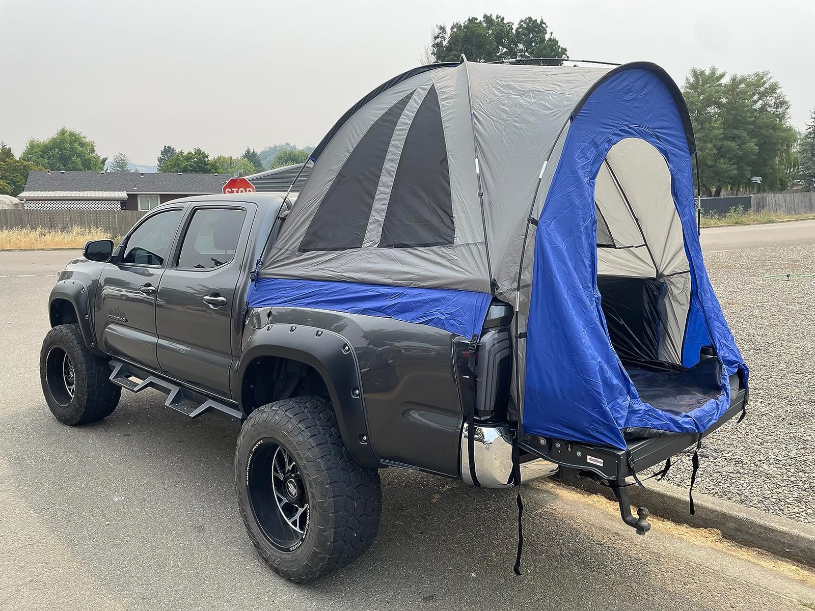 Hasika Double Layer Pickup Truck Bed Tent with Awning, PU3000mm Waterproof Camping Shelter, Fits 5 to 6.5 ft Short Bed/Regular Bed, Blue/Grey customer photo 1