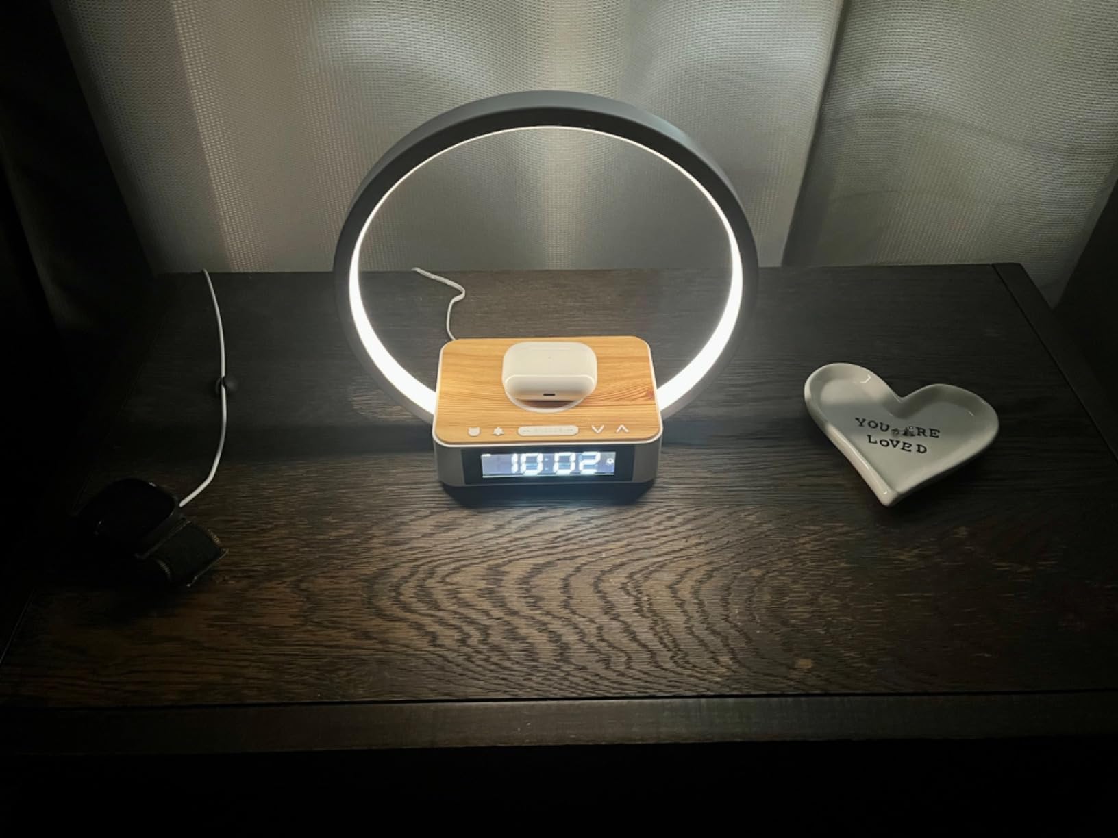 WILIT Bedside Lamp with Alarm Clock, Sunrise Wake-up Light, Wood Grain customer photo 1