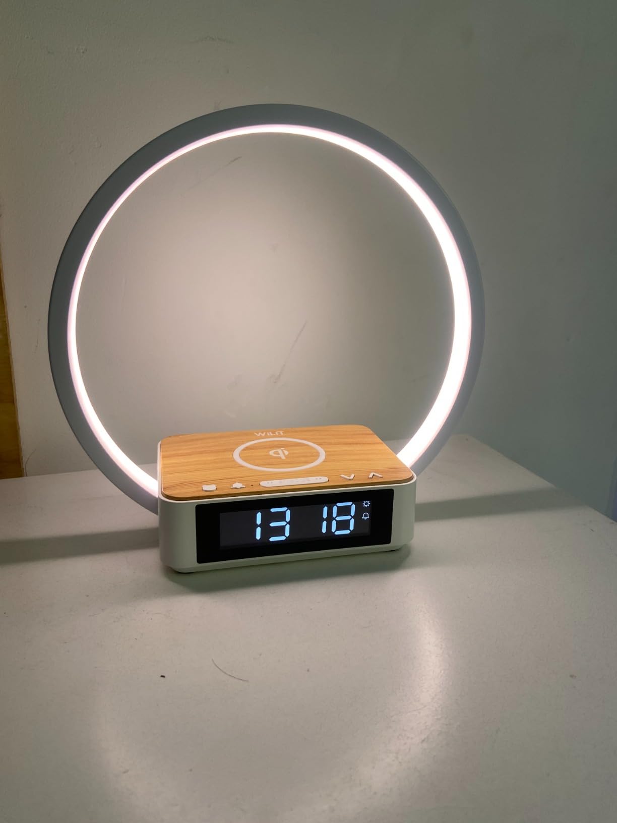 WILIT Bedside Lamp with Alarm Clock, Sunrise Wake-up Light, Wood Grain customer photo 2
