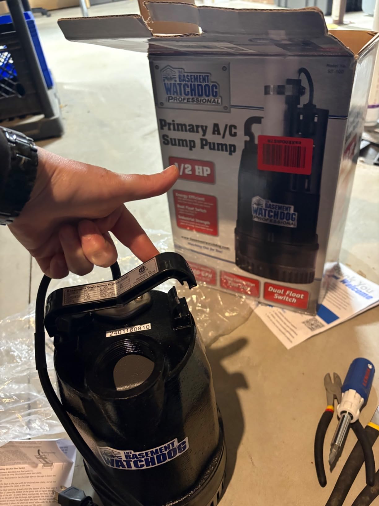 The Basement Watchdog Cast-Iron ½ HP Submersible Sump Pump w/Copper-Wound PSC Motor for Narrow Pits - 4,400 GPH - Caged Dual Float Switch (SIT-50D) customer photo 1