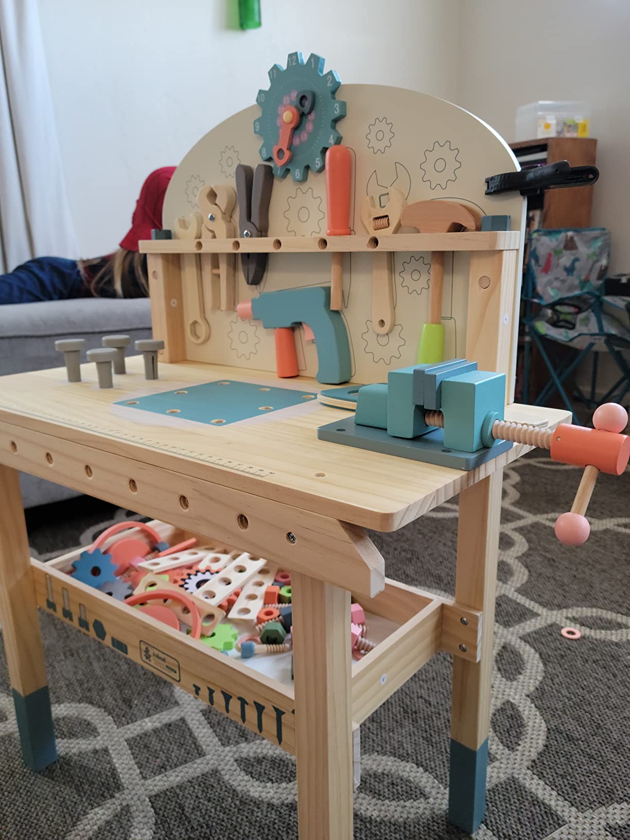 ROBUD Wooden Play Tool Workbench Set for Kids, Construction Toy Bench | Wooden tool workbench with realistic tools and accessories, inspiring creativity, role play, and hands-on building skills customer photo 2
