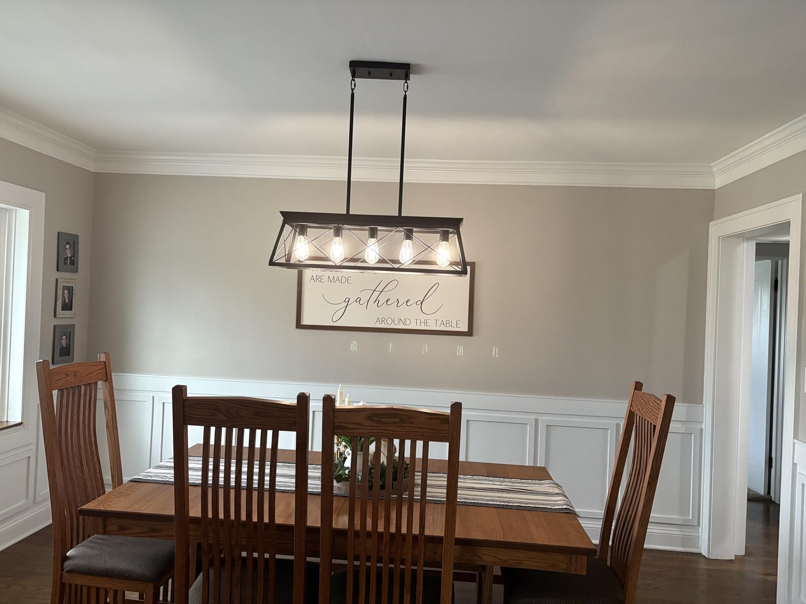 Farmhouse Chandeliers for Dining Room, Rustic Kitchen Island Light Fixture, 5-Light Linear Pendant Lighting Rectangular Chandelier, Metal Solid Ceiling Lights customer photo 2