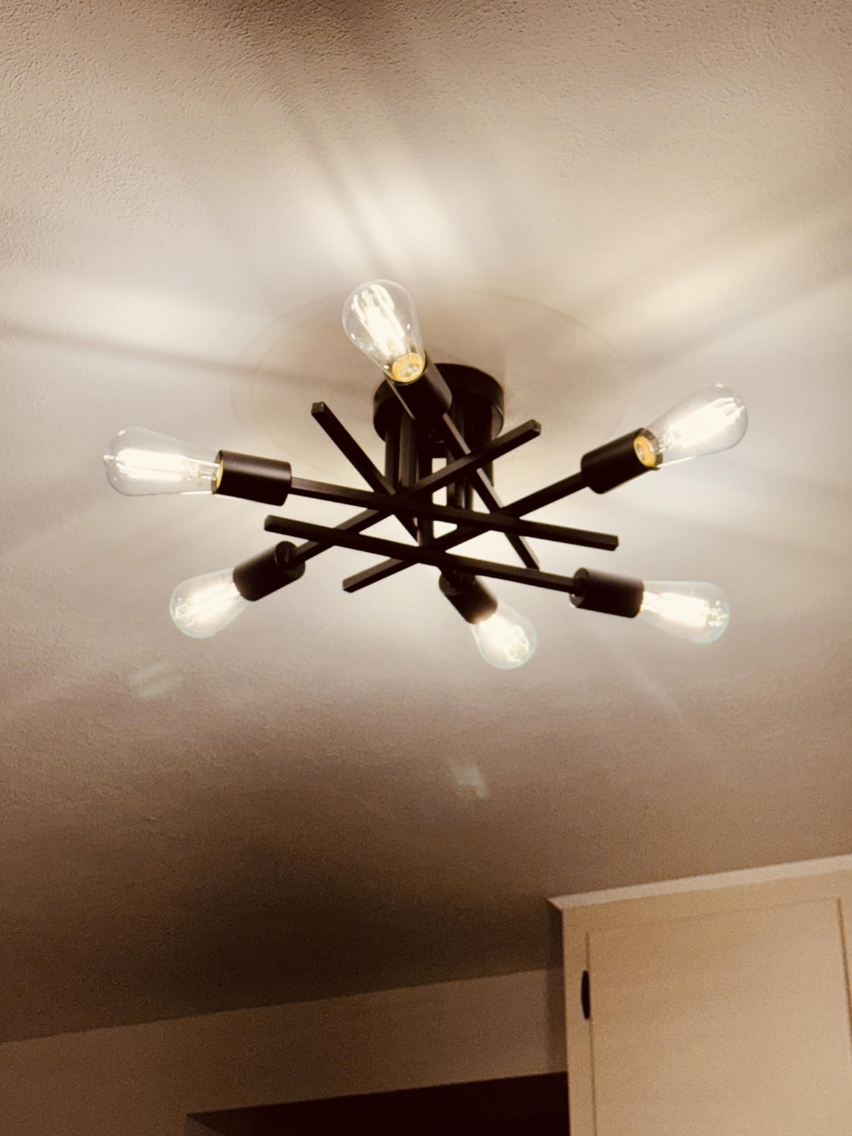 ASGYISA Semi Flush Mount Modern Ceiling Light Fixture， 6 Lights Black Vintage Matte Sputnik Chandelier Ceiling Lamp with E26 Bulb Base for Farmhouse Dining Room Living Room Bedroom Study Kitchen customer photo 2