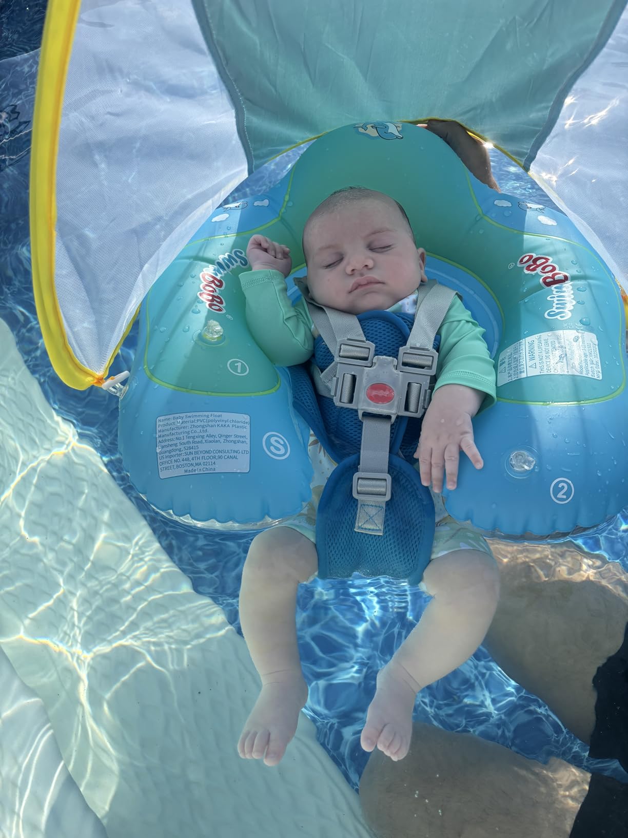 Swimbobo Inflatable Baby Swim Float with Sun Canopy Size Improved Infant Pool Floaties Swimming Pool Toys customer photo 2