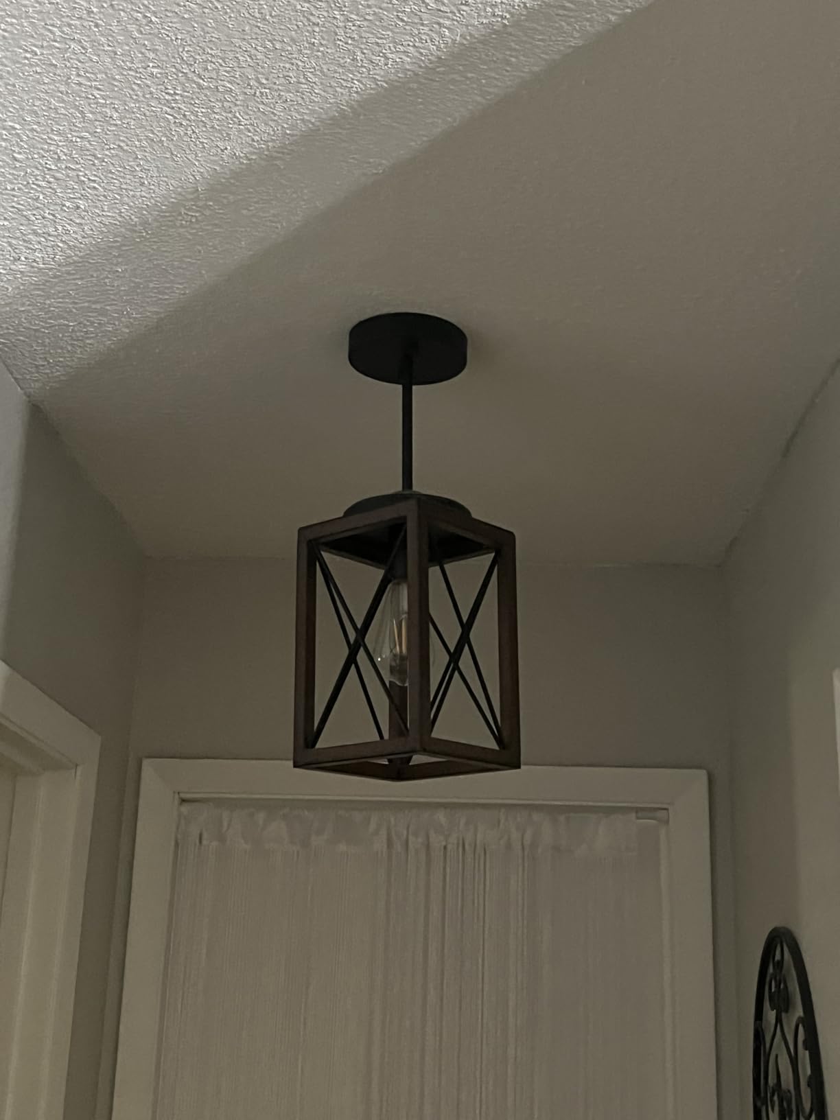 DEWENWILS 2 Pack Farmhouse Pendant Light, Metal Hanging Light Fixture with Wooden Grain Finish, 48 Inch Adjustable Pipes for Flat and Slop Ceiling, Kitchen Island, Bedroom, Dining Hall, ETL Listed customer photo 1
