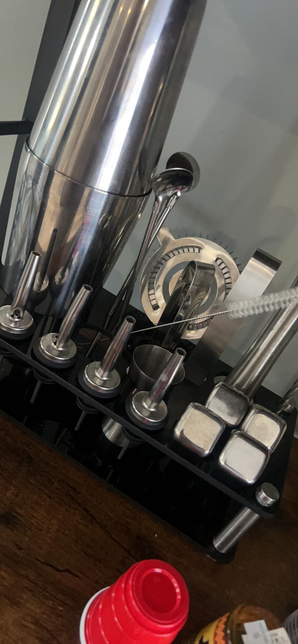 KINGROW Cocktail Shaker Set, 23 Piece Bartender Kit with Stand Silver | Boston bar set prevent rust, no leaks, dishwasher safe, 4 whiskey stones, for home bar party gift, recipe book for beginners customer photo 2