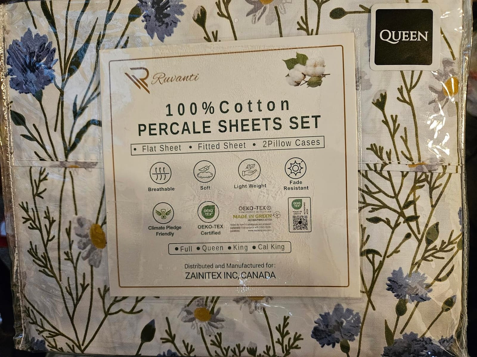 RUVANTI 100% Cotton Queen Sheets, Percale Queen Sheet Set, Sweet Pea customer photo 2