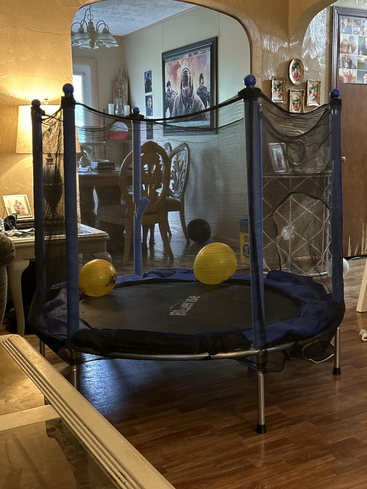 BLUERISE 55IN 6FT Indoor&Outdoor with Enclosure Trampoline for Kids Gift | Indoor&Outdoor Trampoline for kids，With Enclosure，Basketball Hoop，Swing，Adjustable Gym Bar，No-Gap Design，Anti-Rollover Bottom customer photo 2