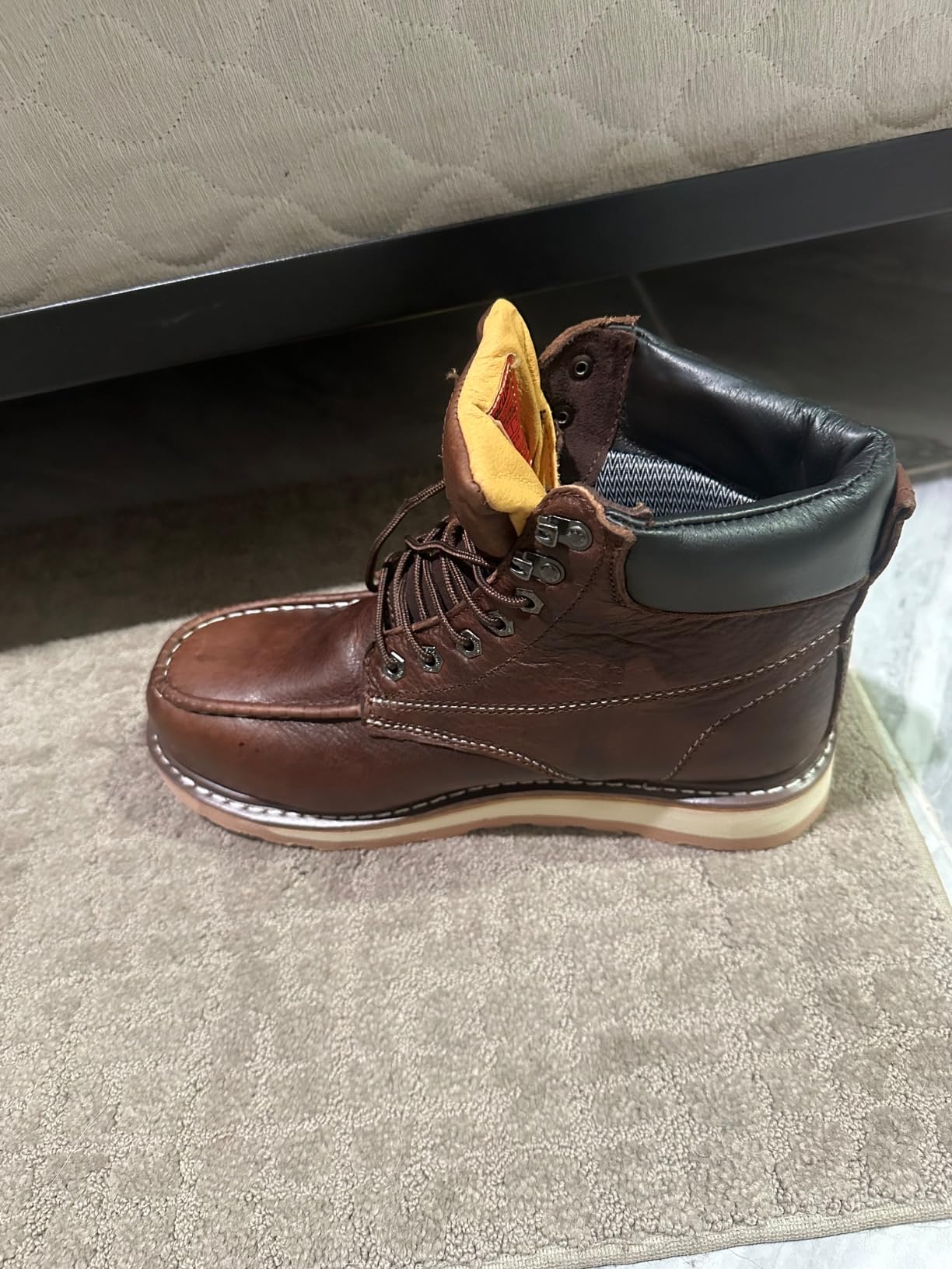 SUREWAY Mens Heavy Duty Soft/Composite/Steel Toe Work Boots for Men-Comfortable,GoodyearWelt,Full Grain Leather,6 in Wedge Moc Toe Construction Boots/Shoes customer photo 2