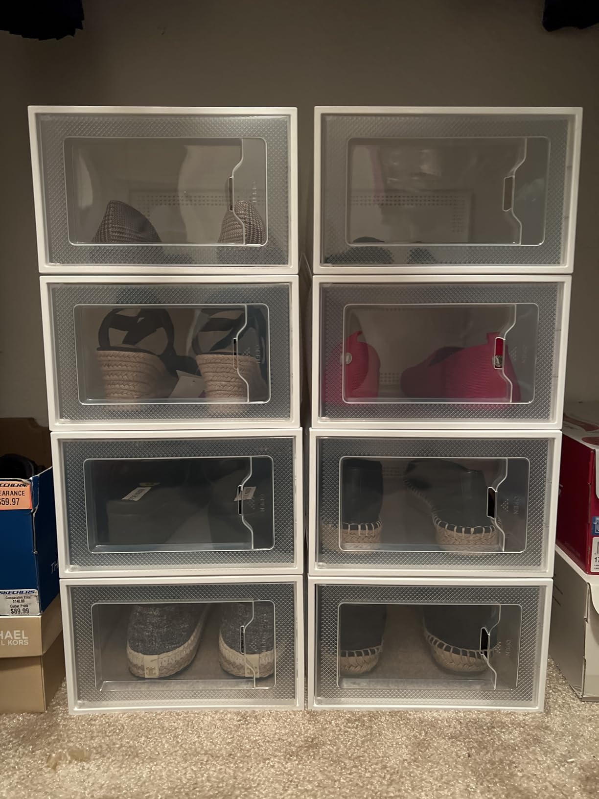 SEE SPRING 12 Pack Shoe Storage Box, Clear Plastic Stackable Shoe Organizer for Closet, Space Saving Foldable Shoe Rack Sneaker Container Bin Holder customer photo 1