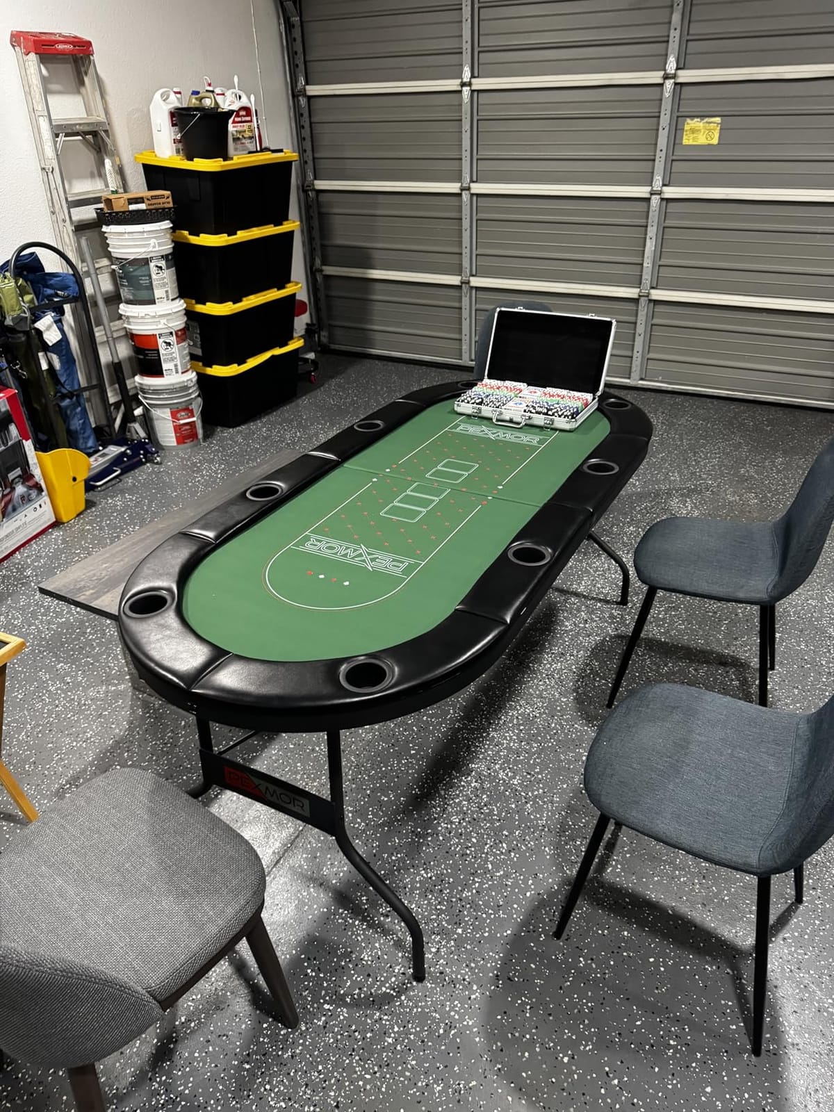 PEXMOR 8 Player Foldable Poker Table, Folding Texas Holdem Blackjack Casino Game Table w/Deeper Stainless Steel Cup Holders| Casino-Grade Felt| Water-Resistant Cushioned Rail, Fully Assembled customer photo 2