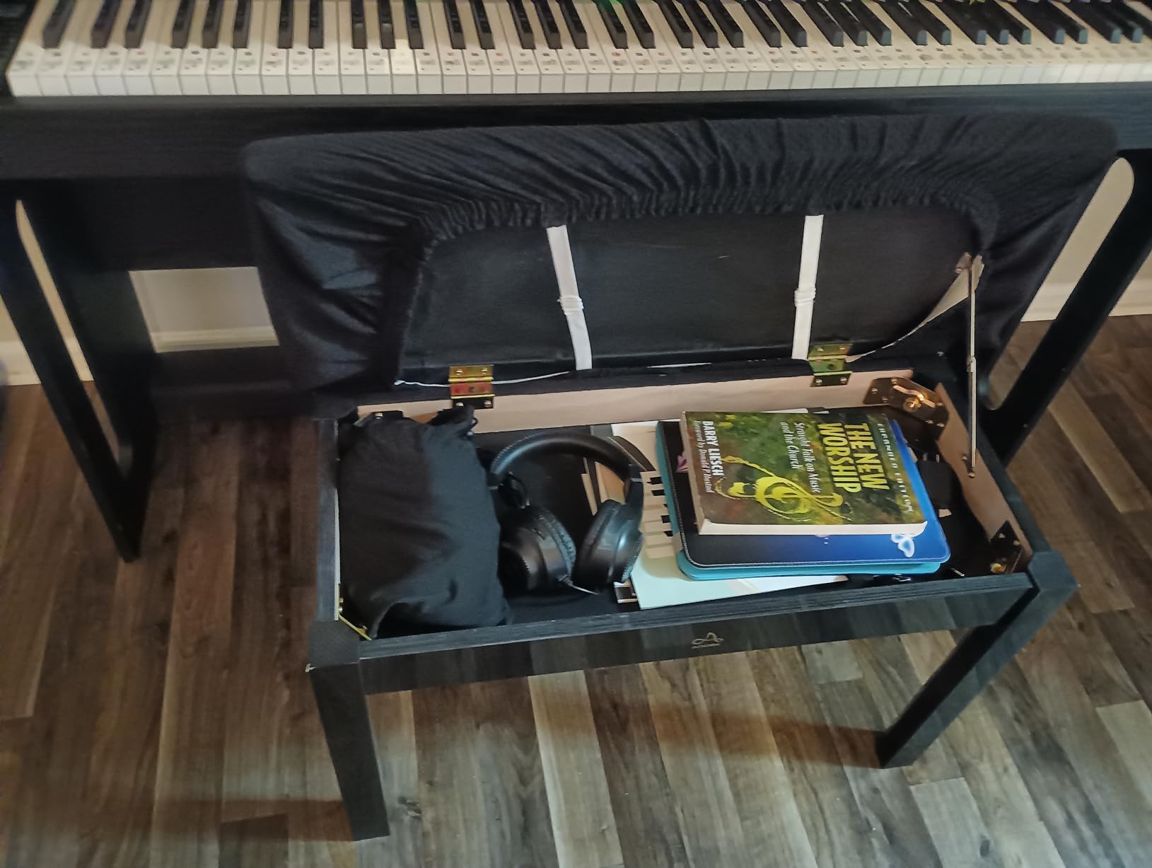 AODSK Wooden Duet Piano Bench with Padded Cushion and Storage Compartment for Music Books 29.13''x12.99''x18.11''(Black) (Duet Piano Bench) customer photo 2