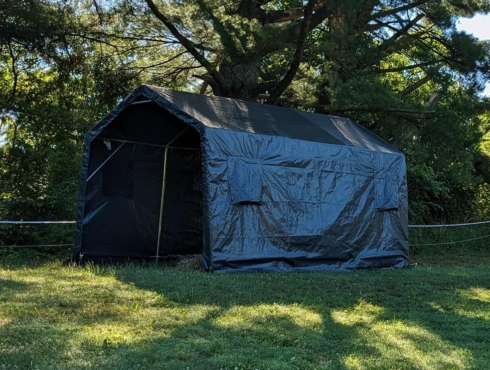 ADVANCE OUTDOOR 8x14 ft Steel Metal Peak Roof Portable Garage Shelter Storage Shed Carport for Motorcycle, Bike or Garden Tools with 2 Roll up Doors & Vents, Gray customer photo 1
