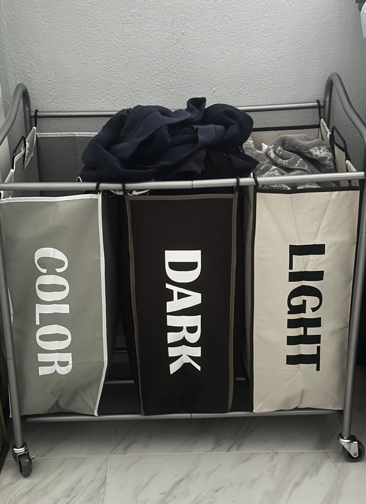 Simple Houseware Heavy Duty 3-Bag Laundry Sorter Rolling Cart, Assorted customer photo 2