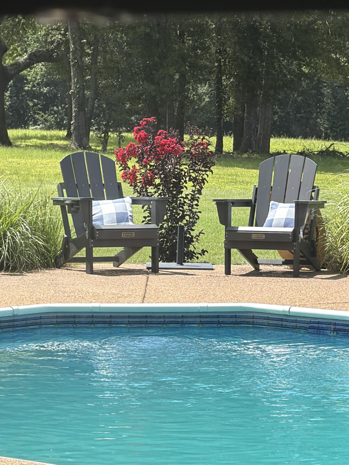 SERWALL Folding Adirondack Chair Set of 2 with Cup Holder for Fire Pit-Blue | Adirondack Chairs Set for Patio Garden Outdoors, All Weather Plastic Fire Pit Chair, Wood Texture, SGS Tested, Lawn Chairs customer photo 1