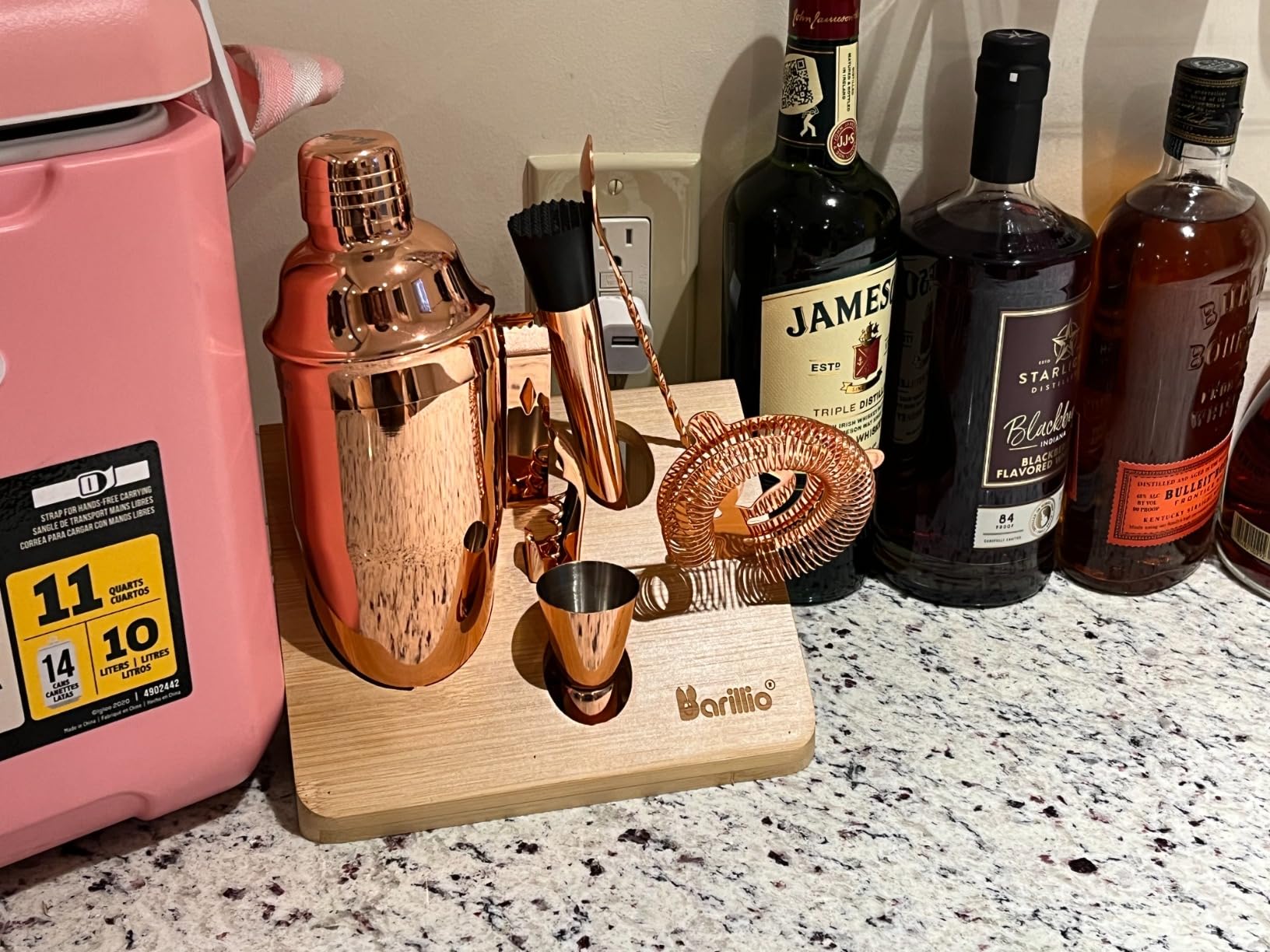 Barillio Black Bartender Kit - Stainless-Steel Cocktail Shaker Set w/Bamboo Stand - Mixology Bar Tools w/Shaker, Drink Mixer Spoon & Muddler for Cocktails - Home Bar Accessories - 10-Pc Bar Set customer photo 2