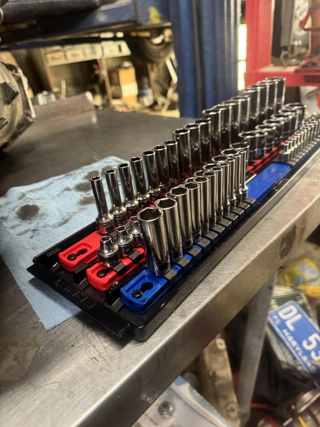 Ernst Manufacturing 8481 Socket Boss 3-Rail Multi-Drive Socket Holder Tray for Toolbox, Twist-Lock Secures Sockets, Green, Clips for SAE, Metric Socket Sets - Made in USA customer photo 1