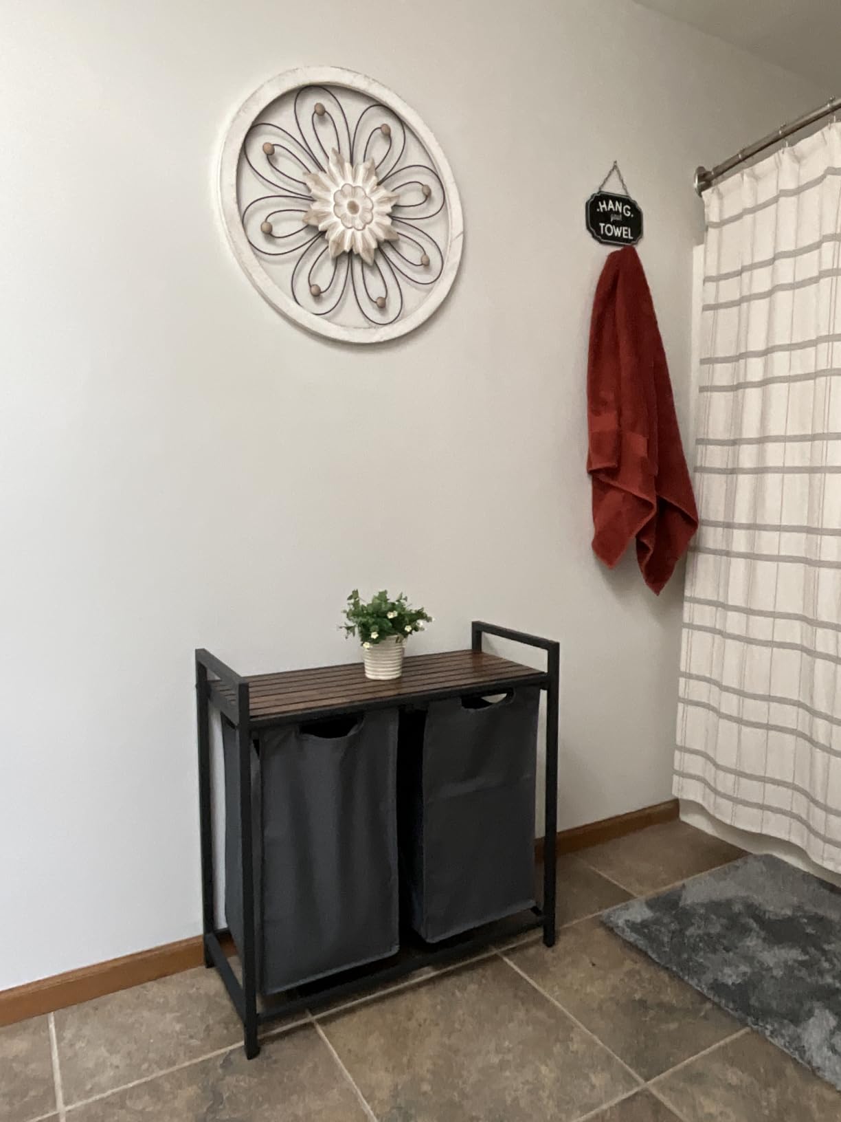 VASAGLE Laundry Hamper with Shelf, 3 Pull-Out Bags, 3 x 10.6 Gallons (40 L) | Laundry Basket, Laundry Sorter 3 Section, Metal Frame, Ink Black and Rustic Brown, BRENTA Collection UBLH301B01 customer photo 2