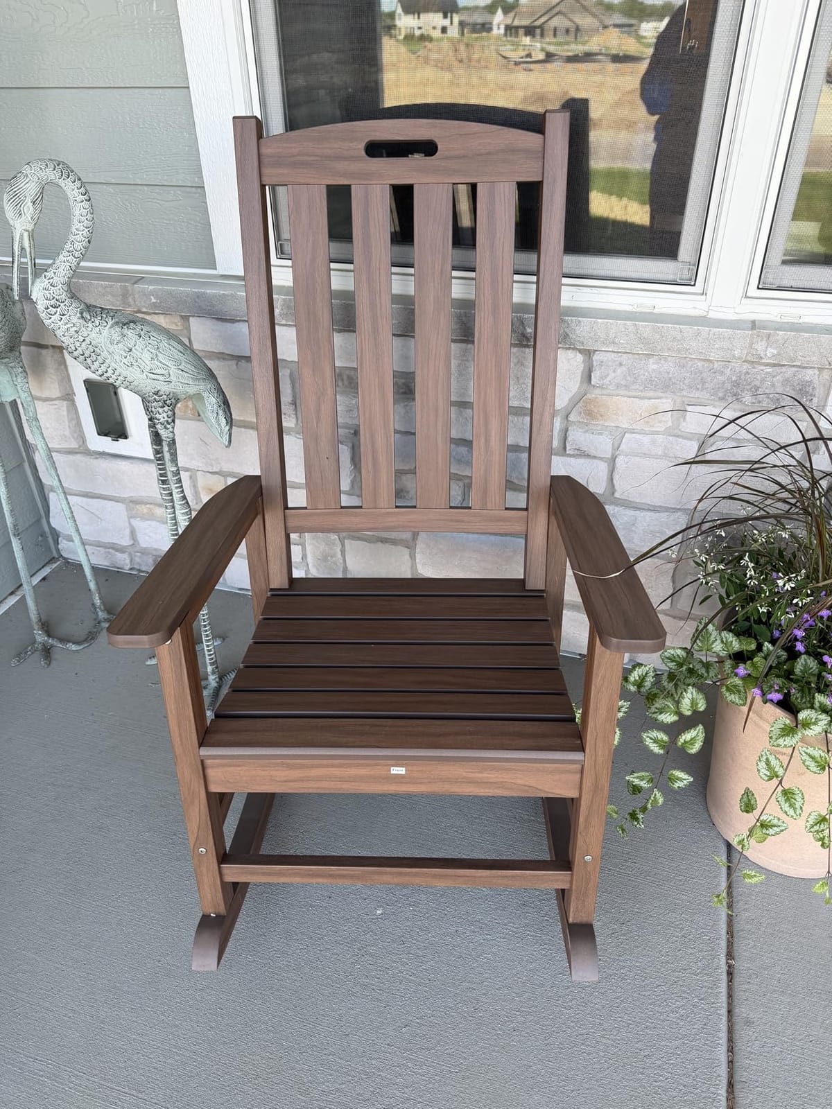 Psilvam Oversized Outdoor Rocking Chair, HDPE Porch Rocker (Brown) customer photo 1