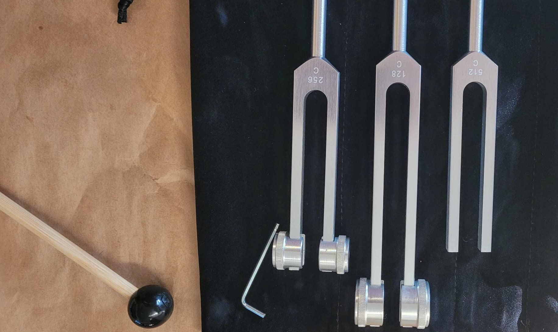 Tuning Forks for Healing Set (128Hz, 256Hz, 512Hz), Weighted Tuning Fork for Sound Therapy/Meditation/Yoga and Chakra with Mallet, Storage Pouch & Instruction Manual (Silvery) customer photo 1