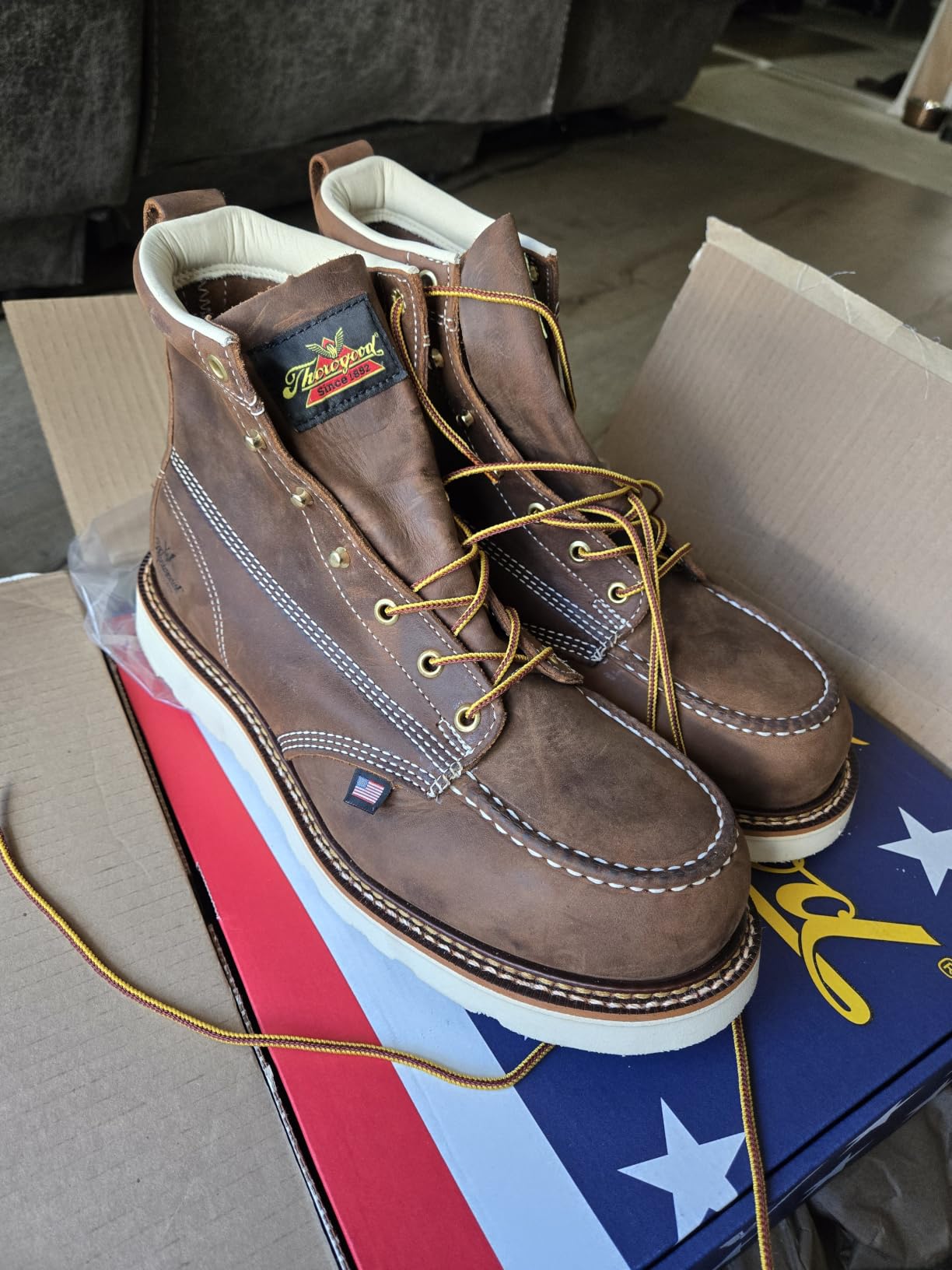 Thorogood American Heritage 6” Steel Toe Work Boots for Men - Full-Grain Leather with Moc Toe, Slip-Resistant Wedge Outsole, and Comfort Insole; EH Rated customer photo 1